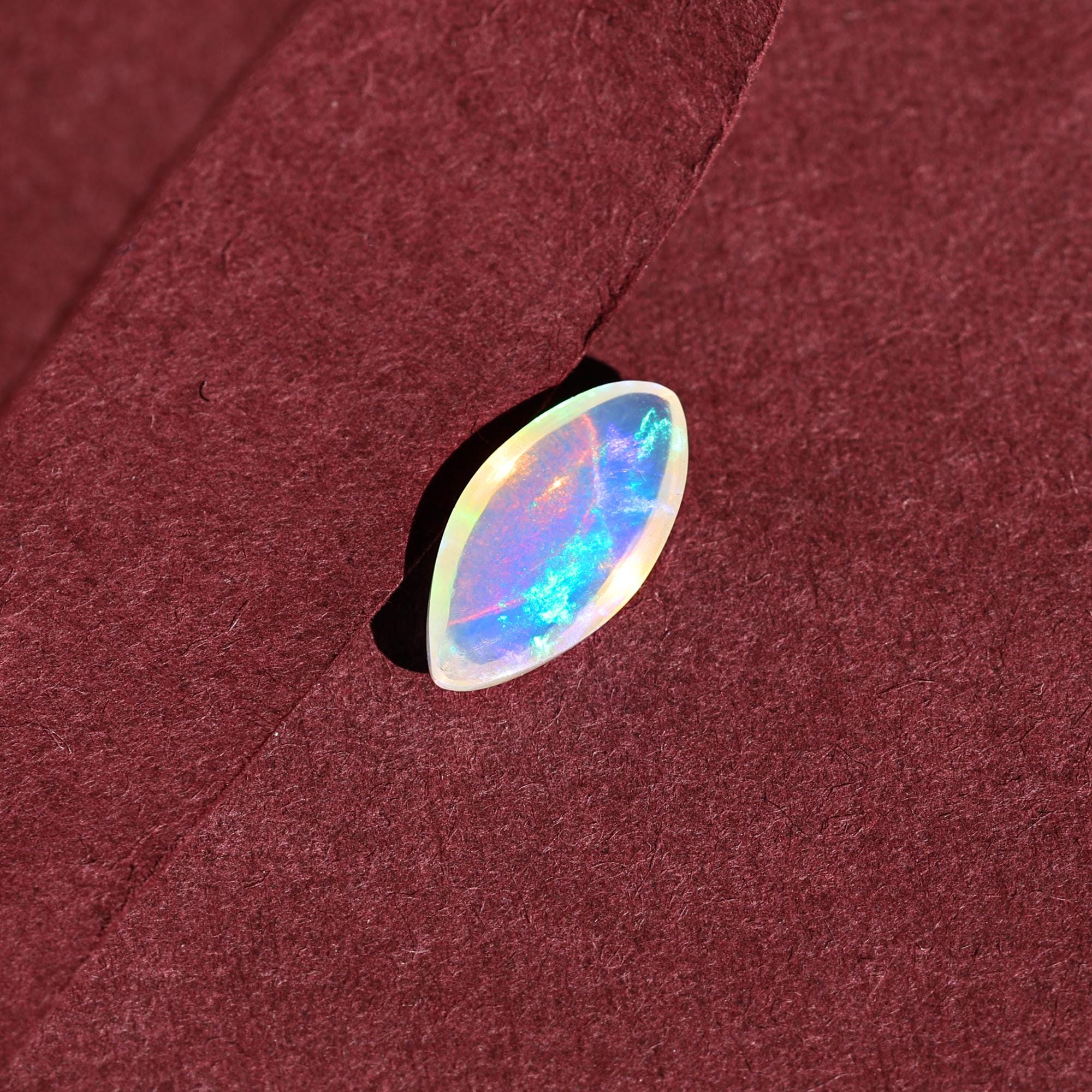 1.82 Carat Welo Fire Opal Cabochon: Marquise Shape Blue Fire Ethiopian Gemstone