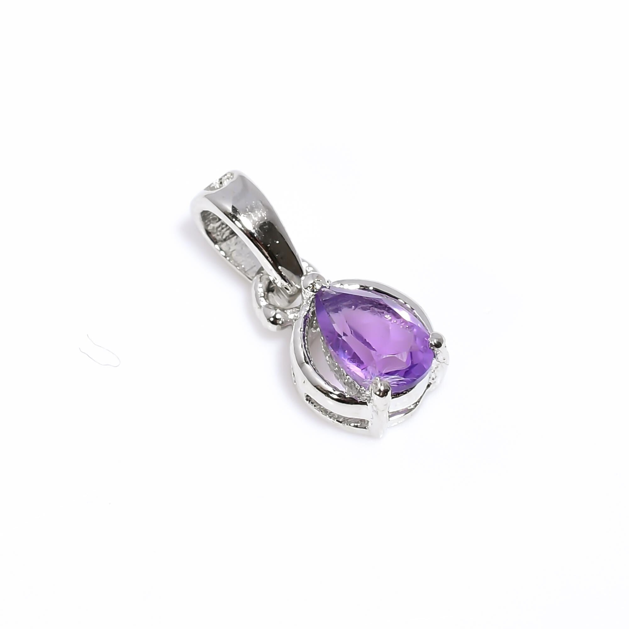 Pear Cut Amethyst Pendant: 925 Sterling Silver, February Birthstone