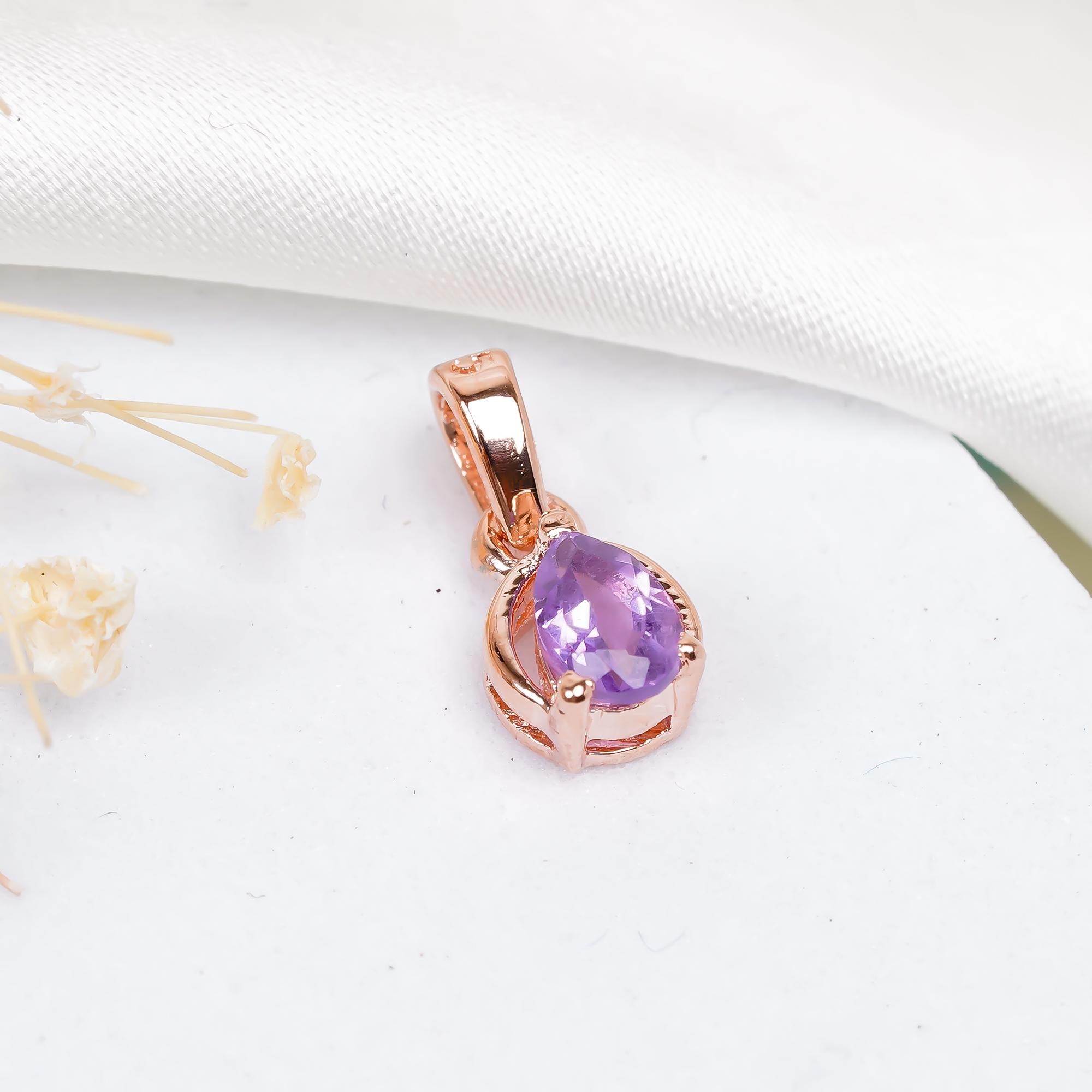 Pear Cut Amethyst Pendant: 925 Sterling Silver, February Birthstone