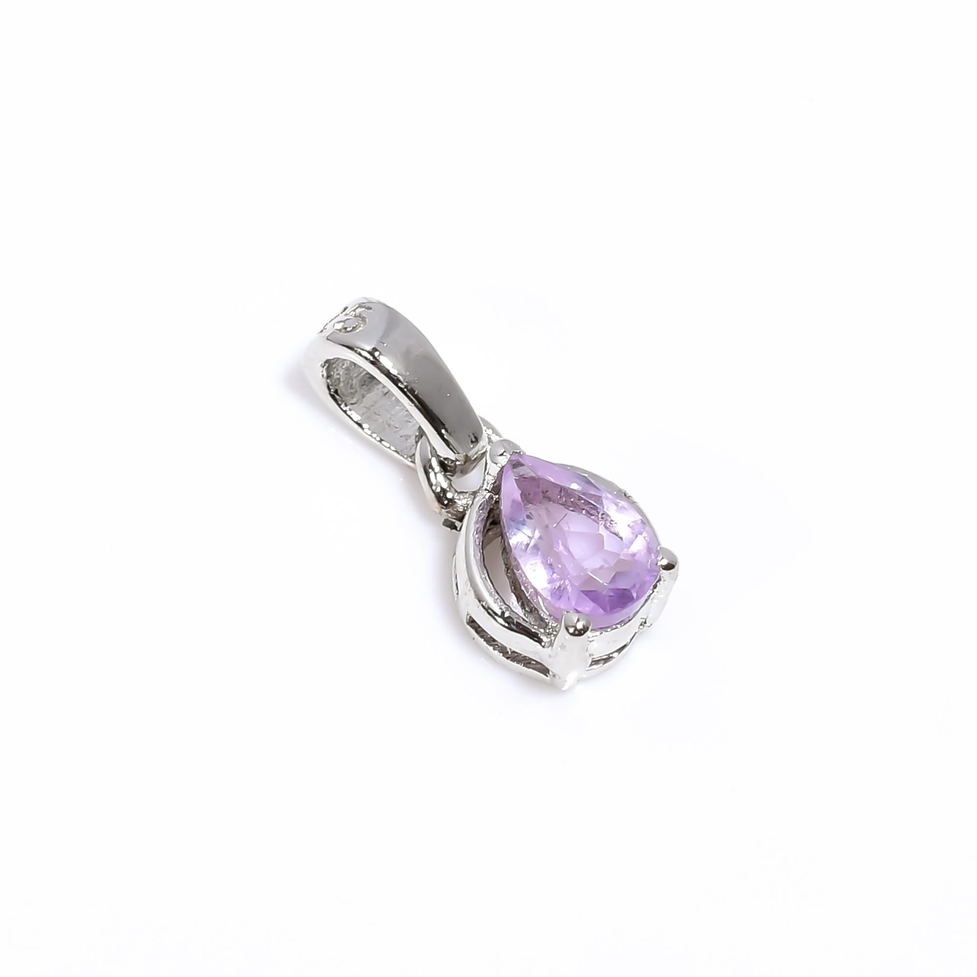 Pink Amethyst Pear Pendant: 925 Sterling Silver February Birthstone