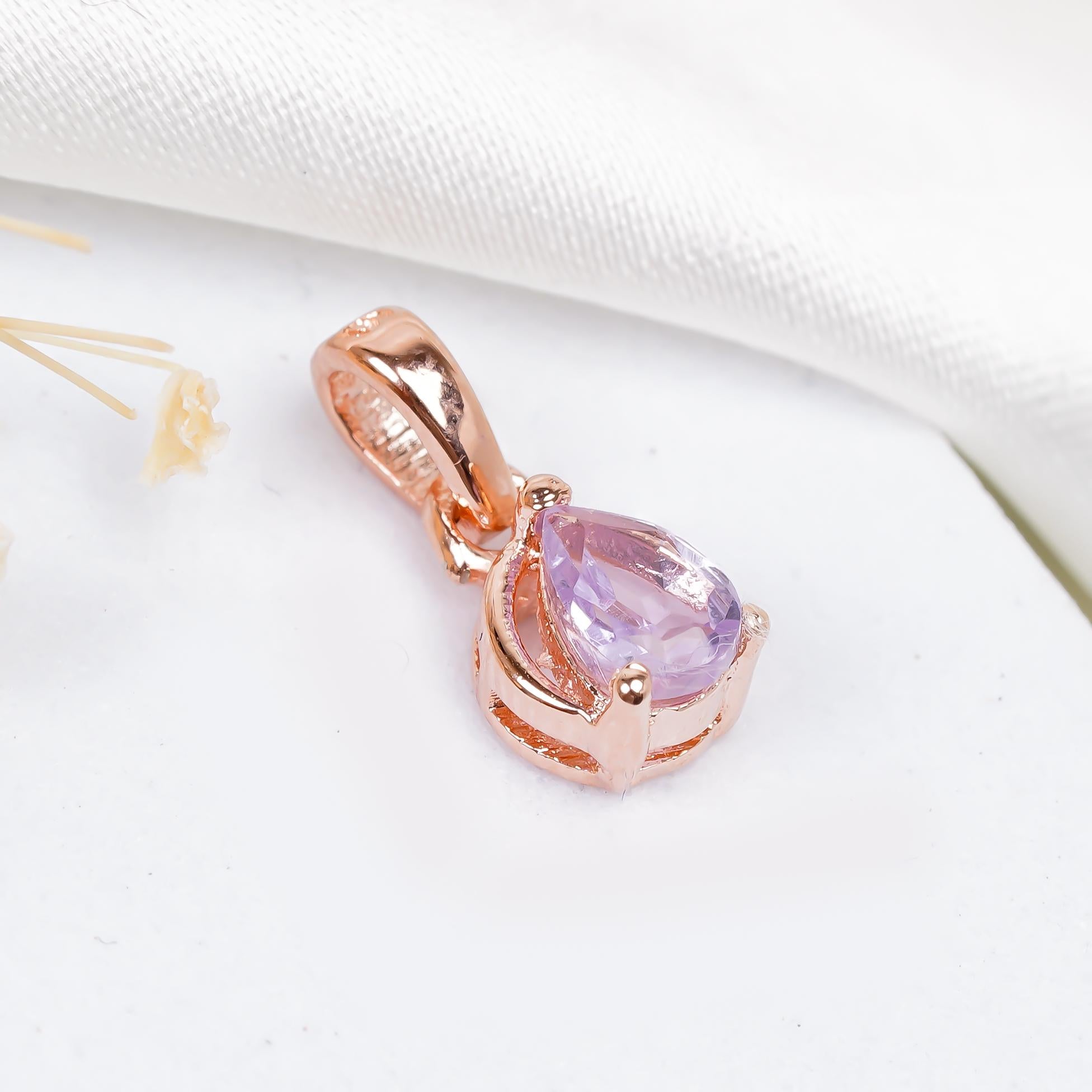 Pink Amethyst Pear Pendant: 925 Sterling Silver February Birthstone