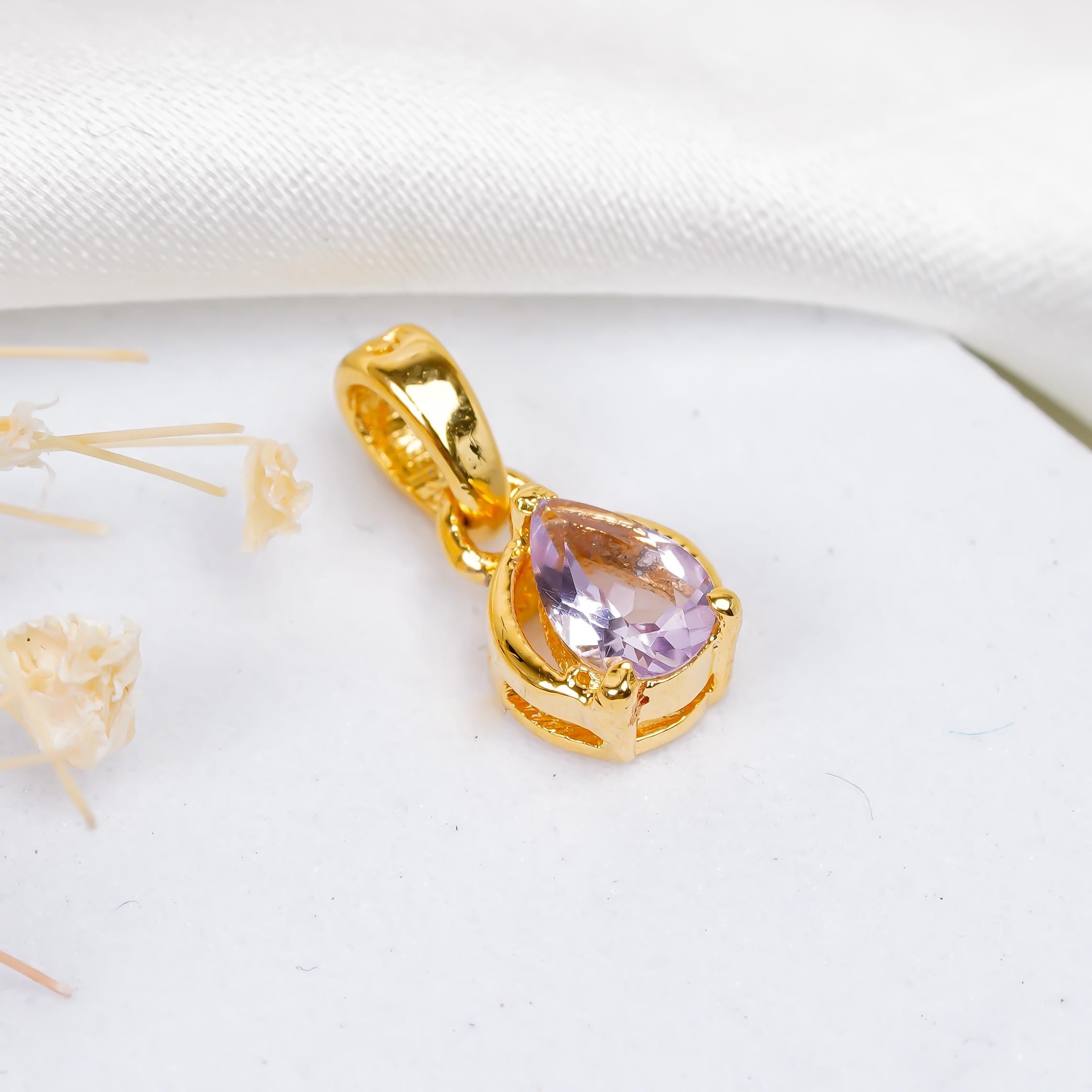 Pink Amethyst Pear Pendant: 925 Sterling Silver February Birthstone