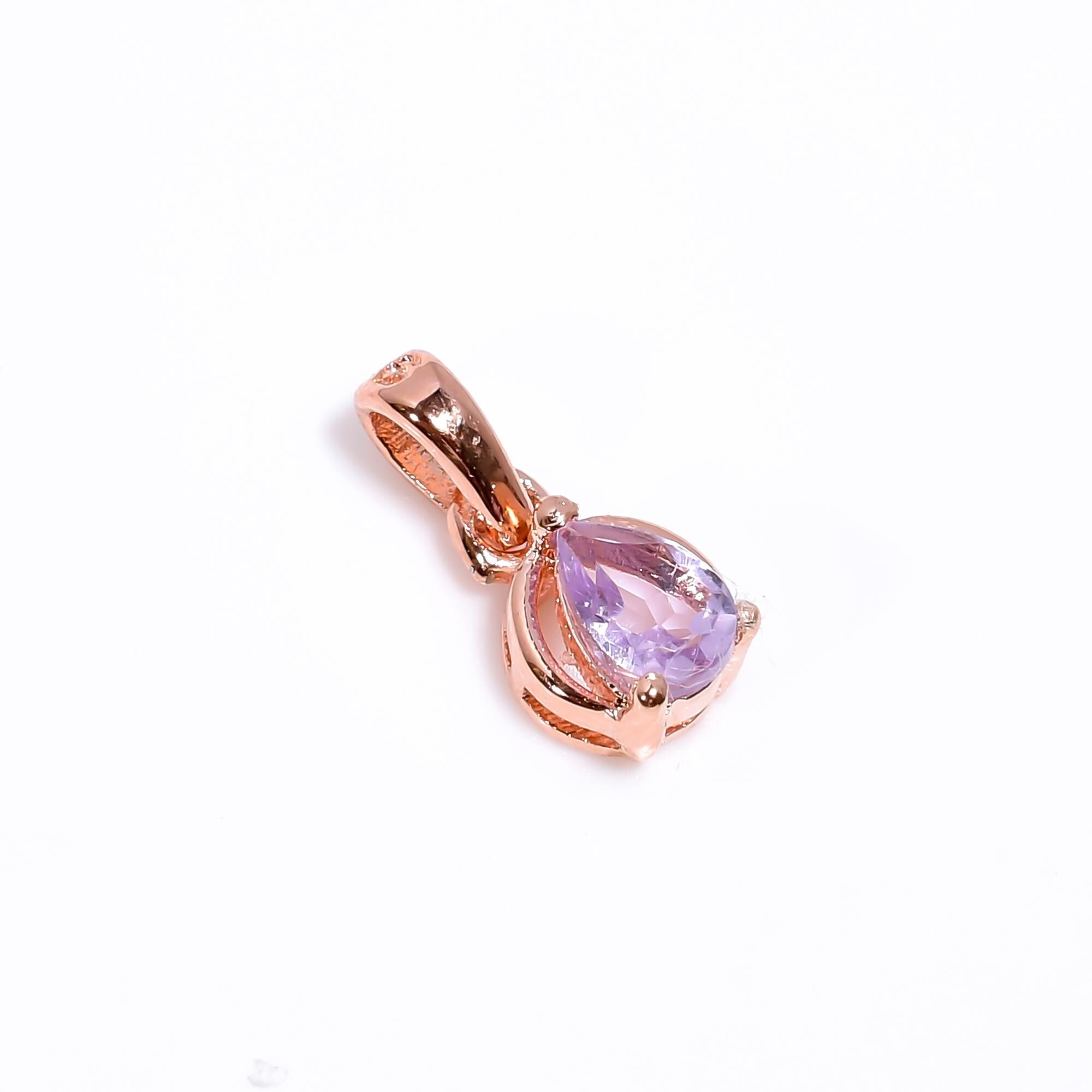 Pink Amethyst Pear Pendant: 925 Sterling Silver February Birthstone