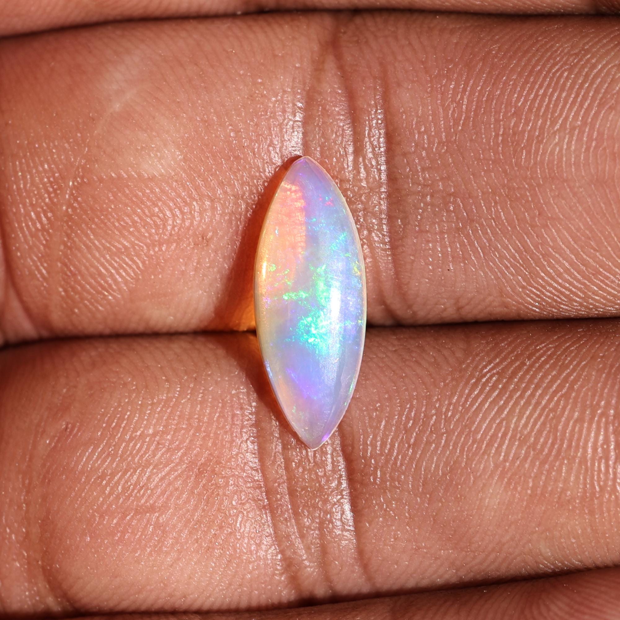 Ethiopian Fire Opal Gemstone: 1.90 Carat Marquise Cabochon