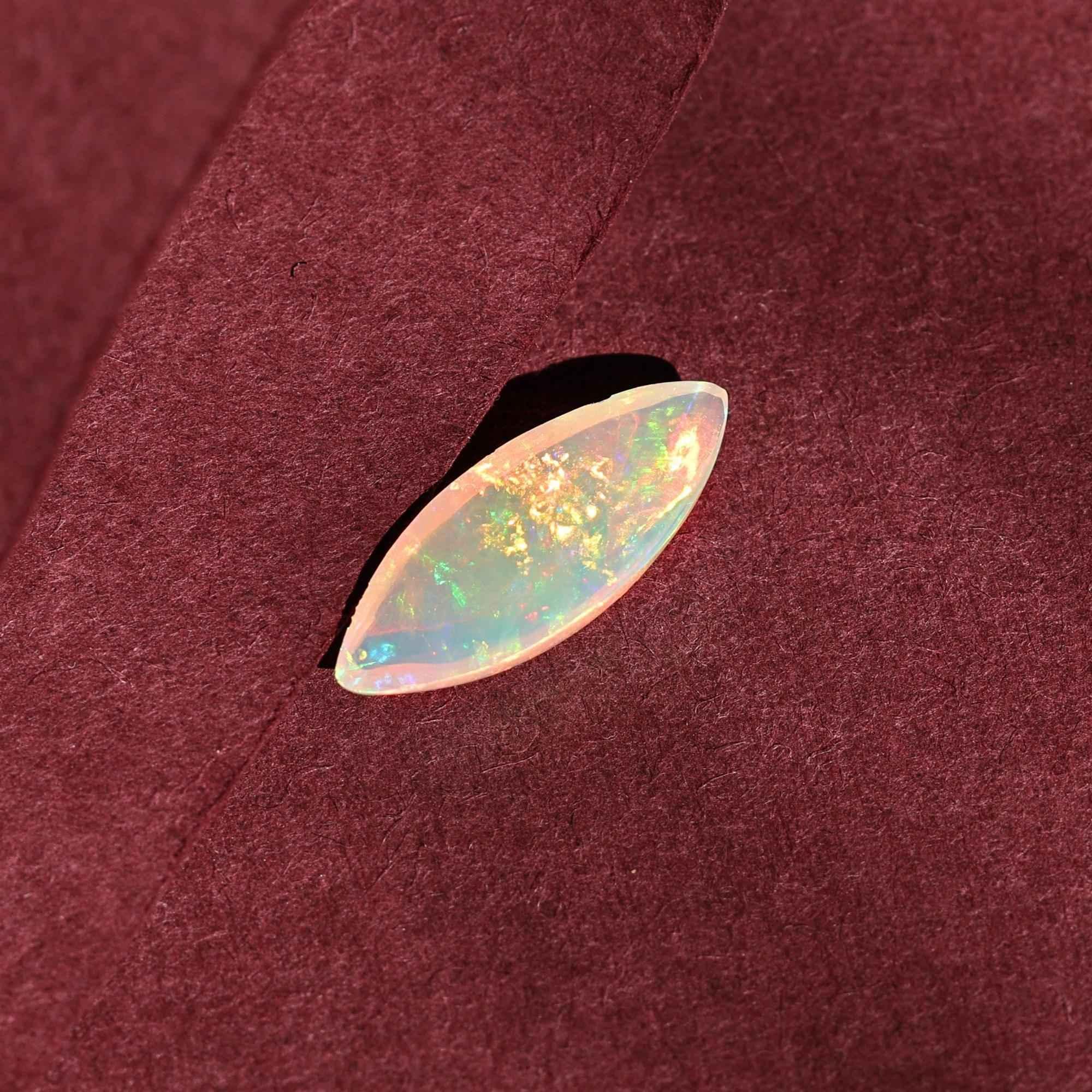 White Fire Ethiopian Opal Cabochon 2.47 Carat Loose Gemstone 7.50x19.00mm loose gemstones