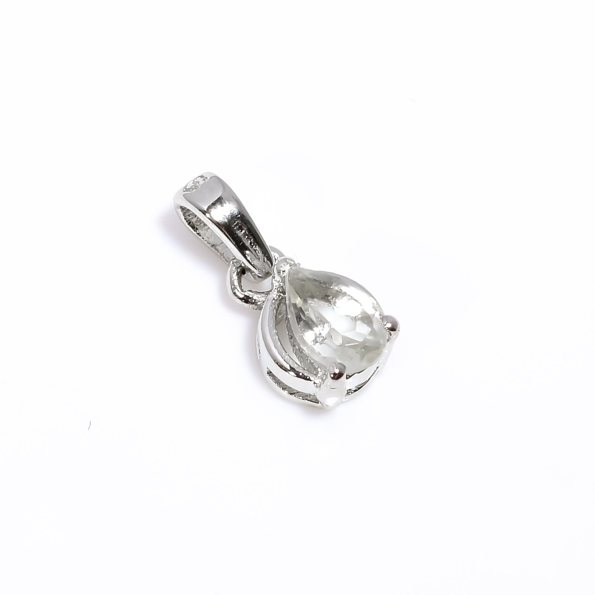 Pear Cut Green Amethyst Pendant: Sterling Silver Birthstone Jewelry