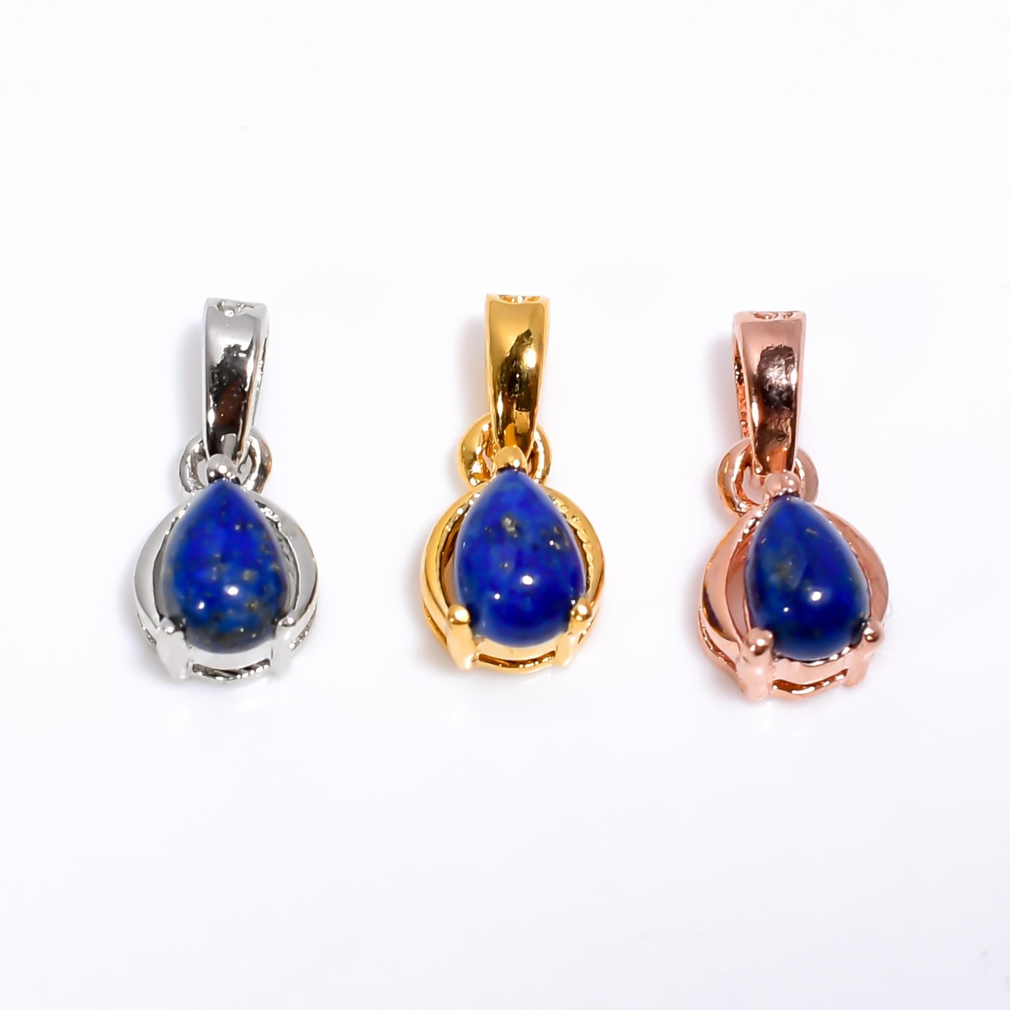 Handmade Lapis Lazuli Pendant: 925 Sterling Silver Pear