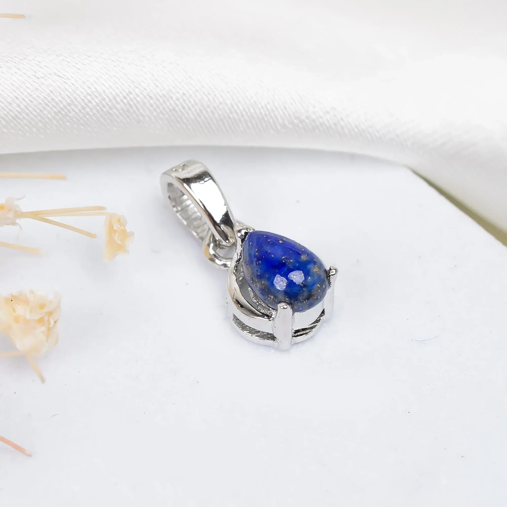 Handmade Lapis Lazuli Pendant: 925 Sterling Silver Pear Jewelry