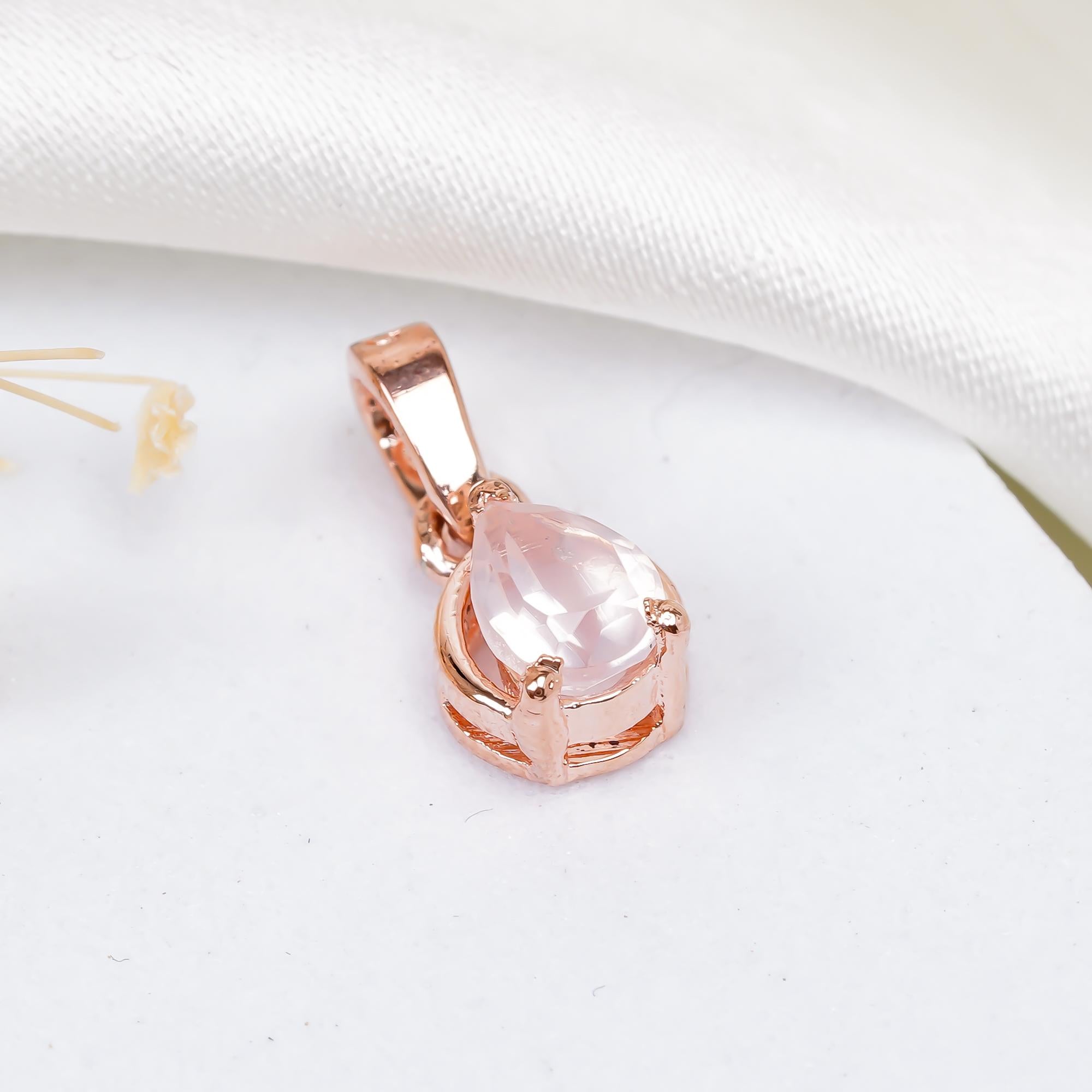 Rose Quartz Pendant: 925 Sterling Silver, Handmade Pear Jewelry