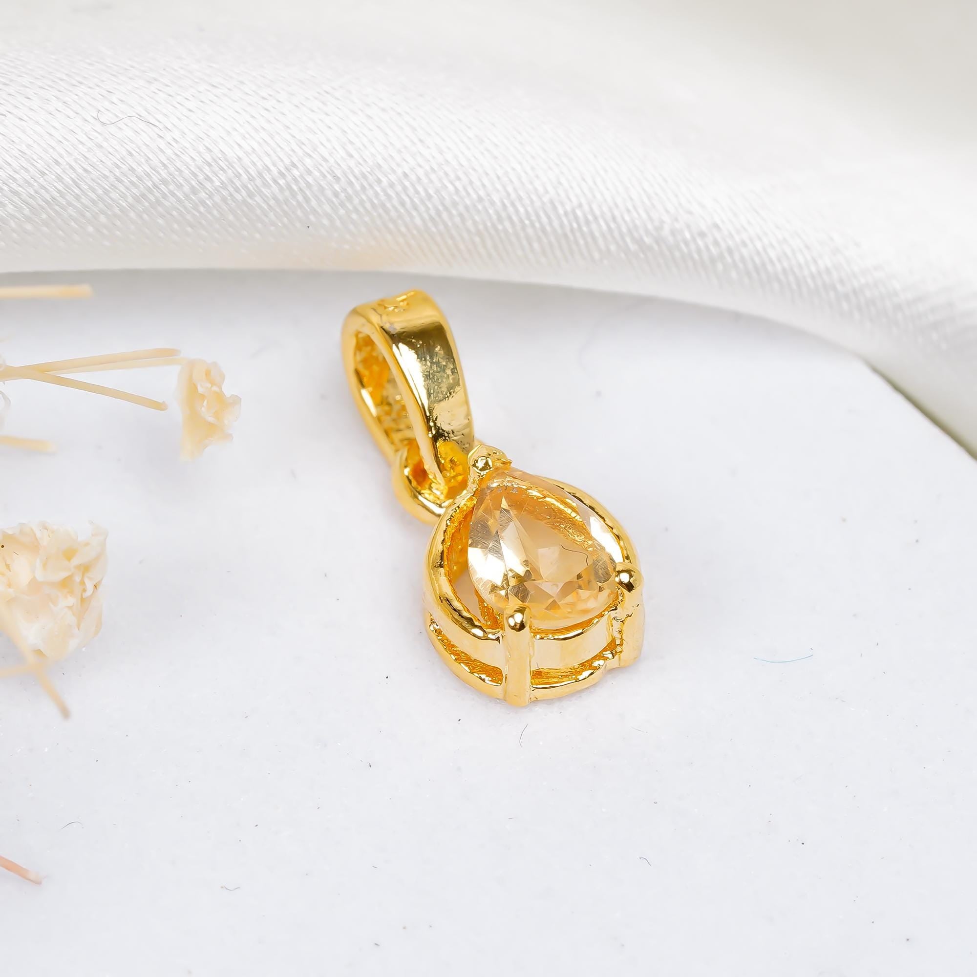 Handmade Citrine Gemstone Pendant: 925 Sterling Silver, Rose Gold Finish