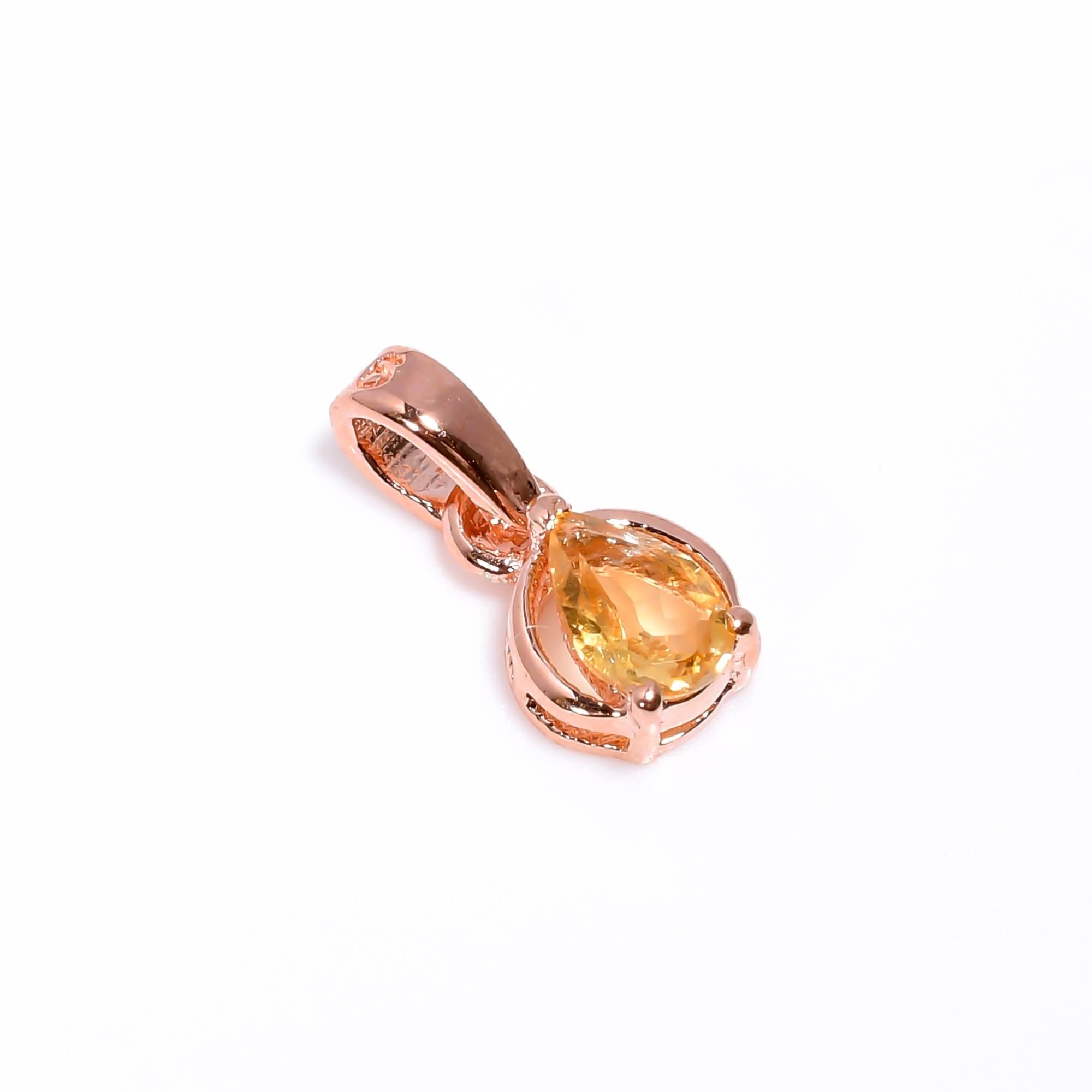 Handmade Citrine Gemstone Pendant: 925 Sterling Silver, Rose Gold Finish
