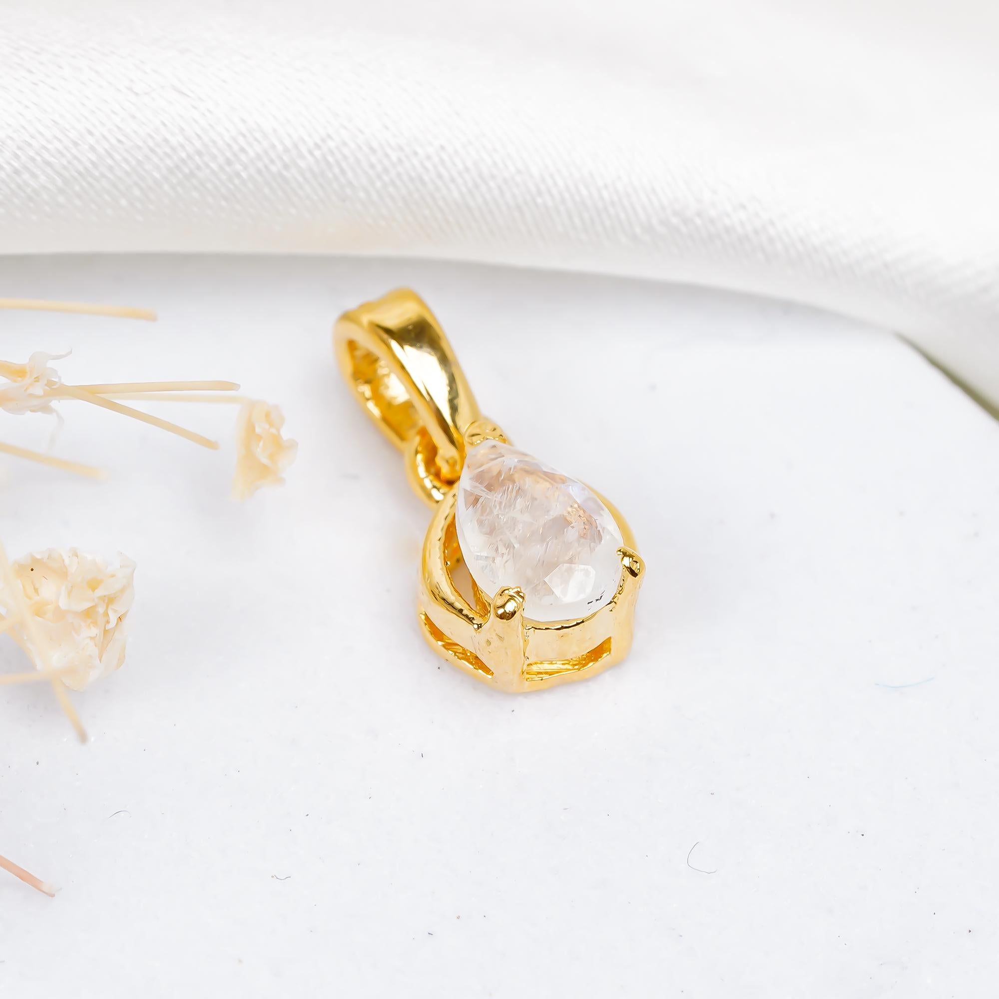 Handmade Moonstone Pendant: 925 Sterling Silver Pear Jewelry (4x6mm)