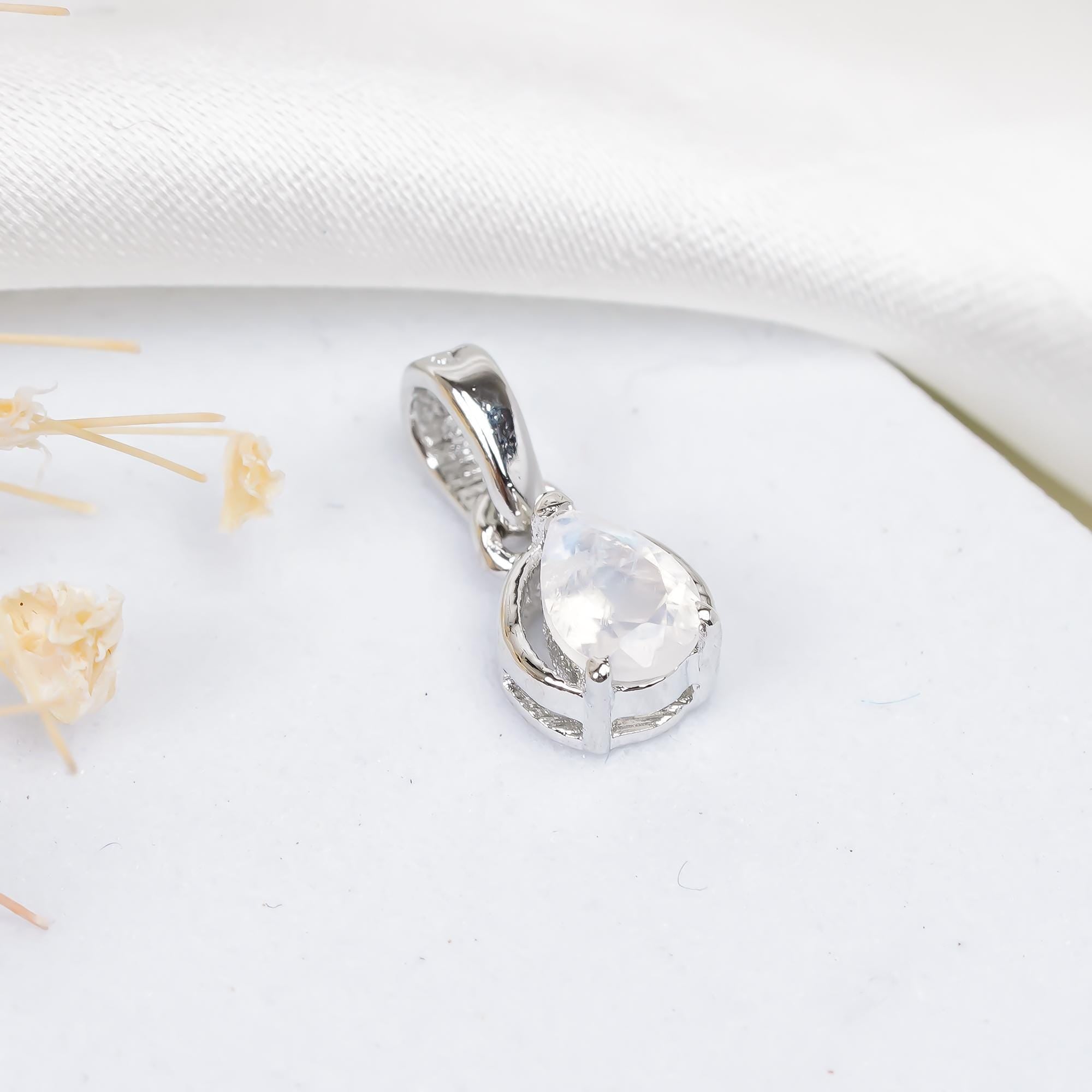 Handmade Moonstone Pendant: 925 Sterling Silver Pear Jewelry (4x6mm)
