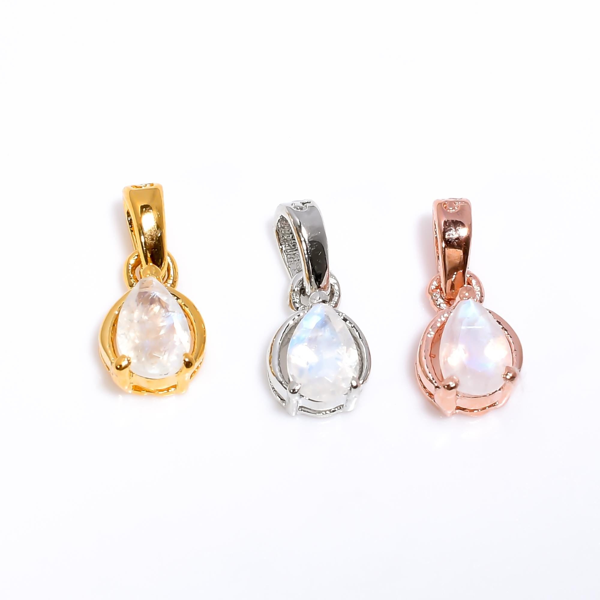 Handmade Moonstone Pendant: 925 Sterling Silver Pear Jewelry (4x6mm)