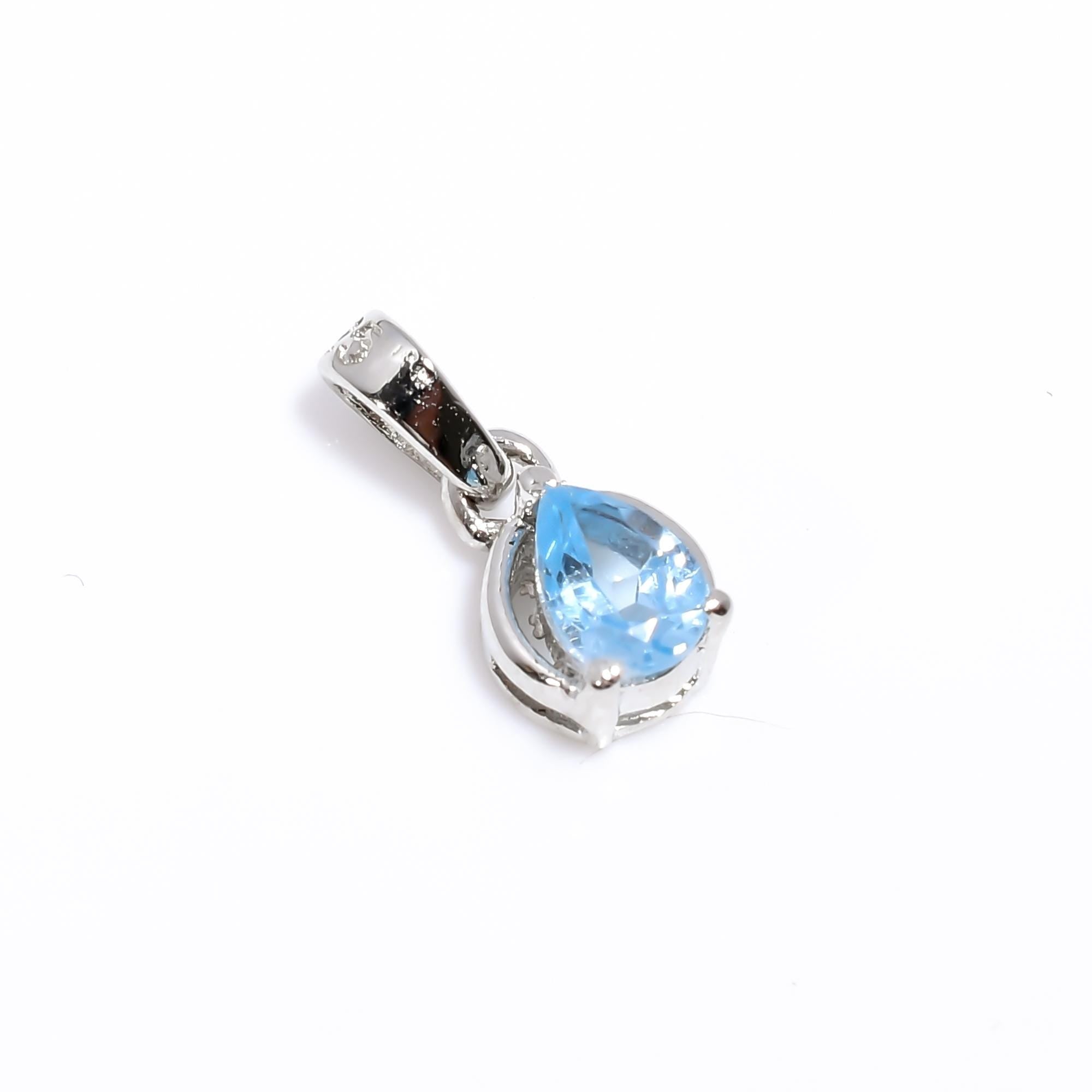 Pear Sky Blue Topaz Pendant: Minimalist Sterling Silver Necklace