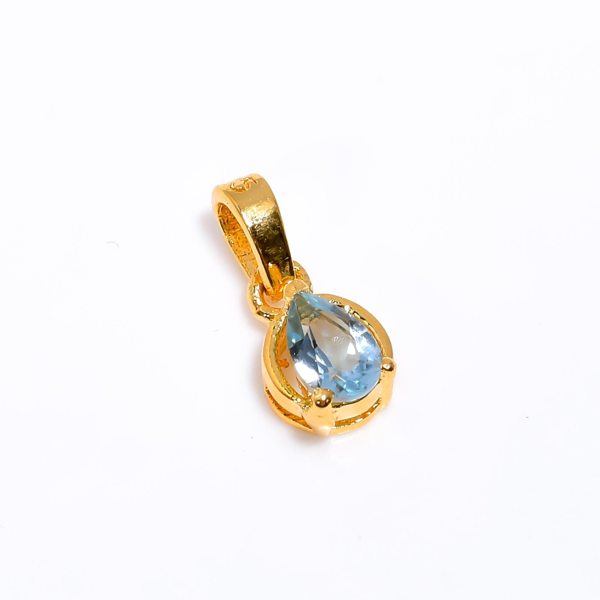 Pear Sky Blue Topaz Pendant: Minimalist Sterling Silver Necklace