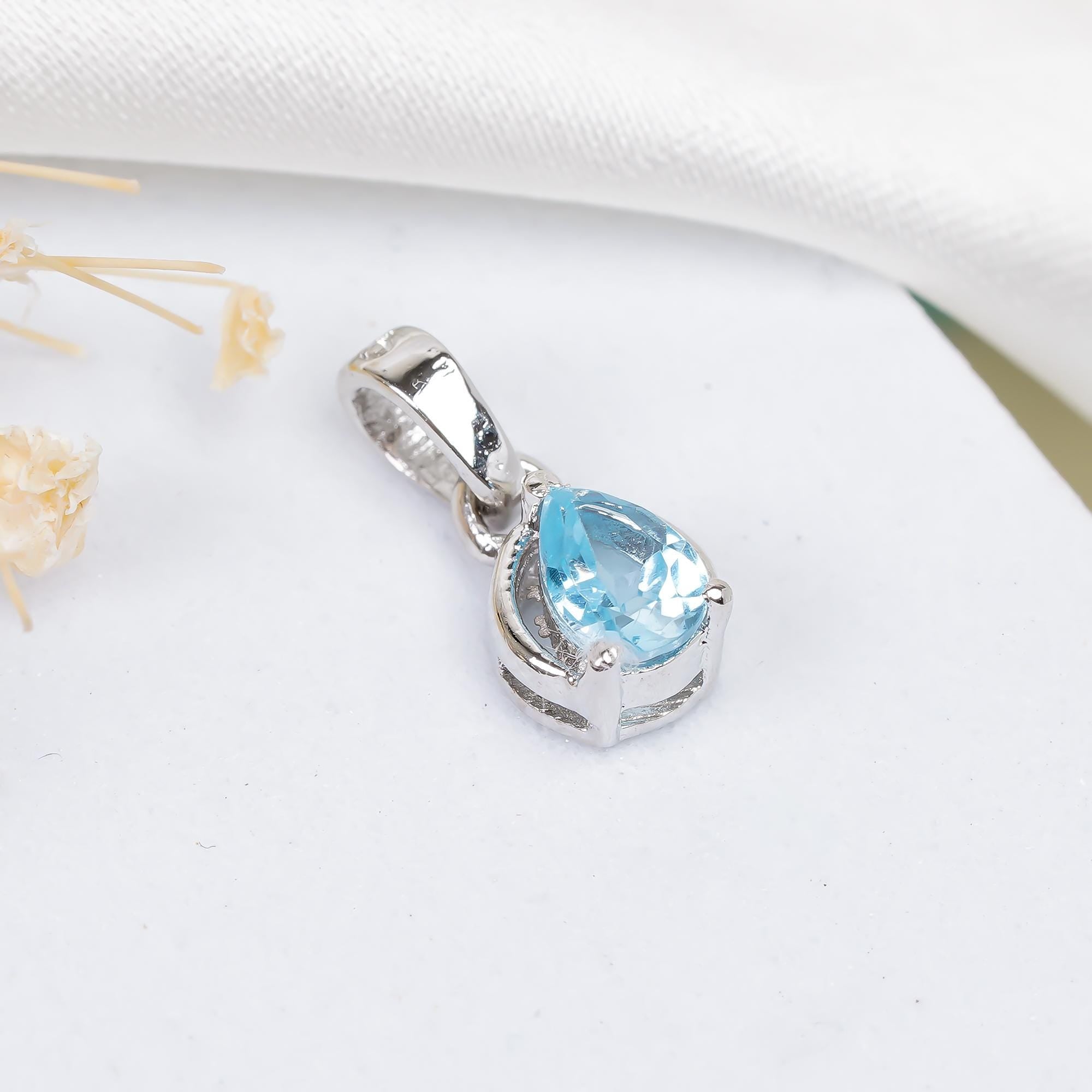 Pear Sky Blue Topaz Pendant: Minimalist Sterling Silver Necklace