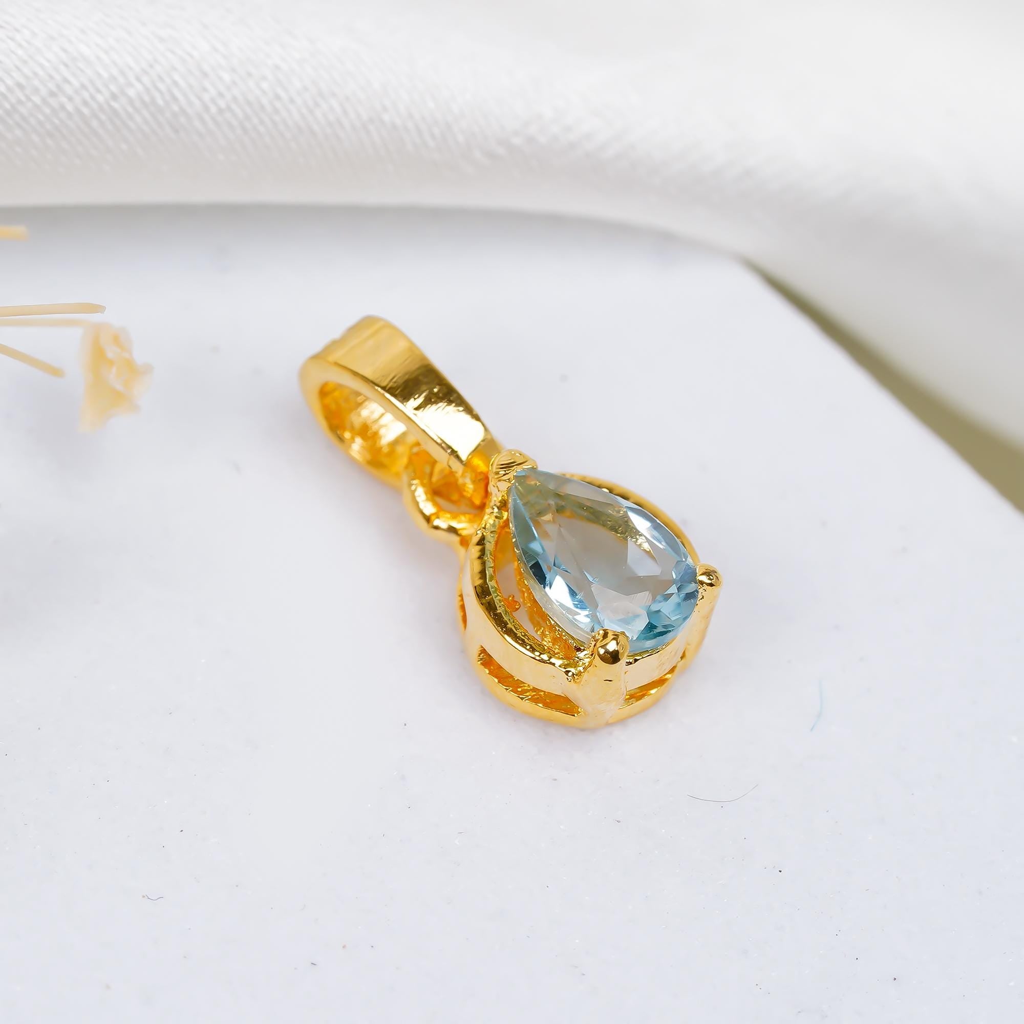 Pear Sky Blue Topaz Pendant: Minimalist Sterling Silver Necklace