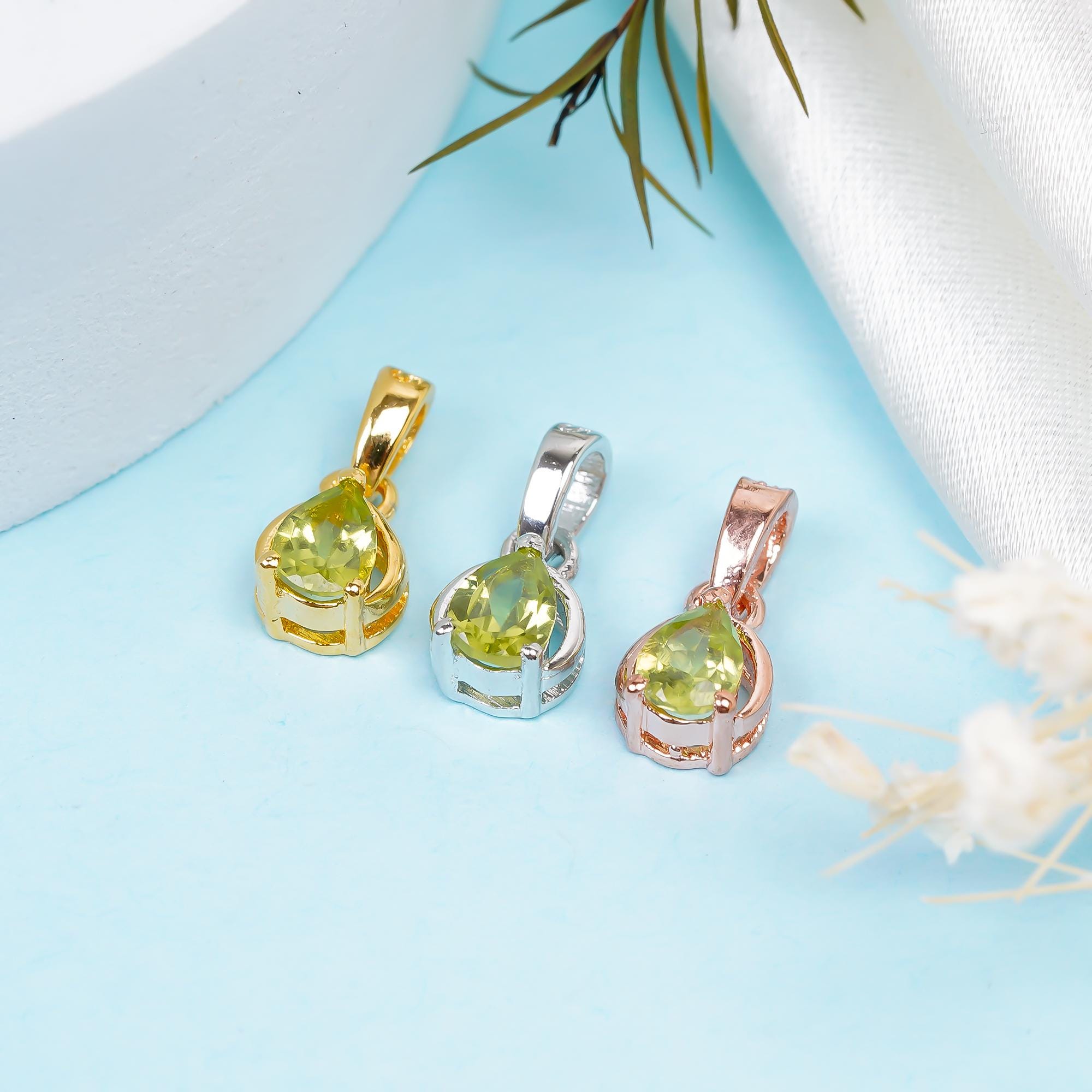Handmade Peridot Pendant: 925 Sterling Silver Pear Jewelry