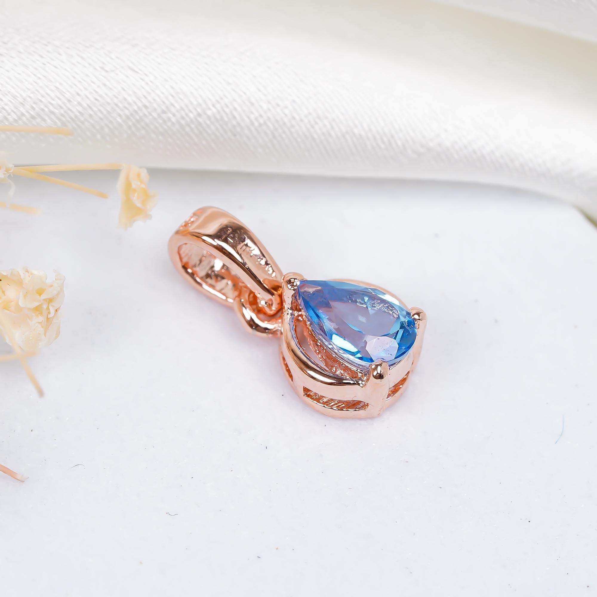 Handmade 925 Sterling Silver Swiss Blue Topaz Pear Pendant