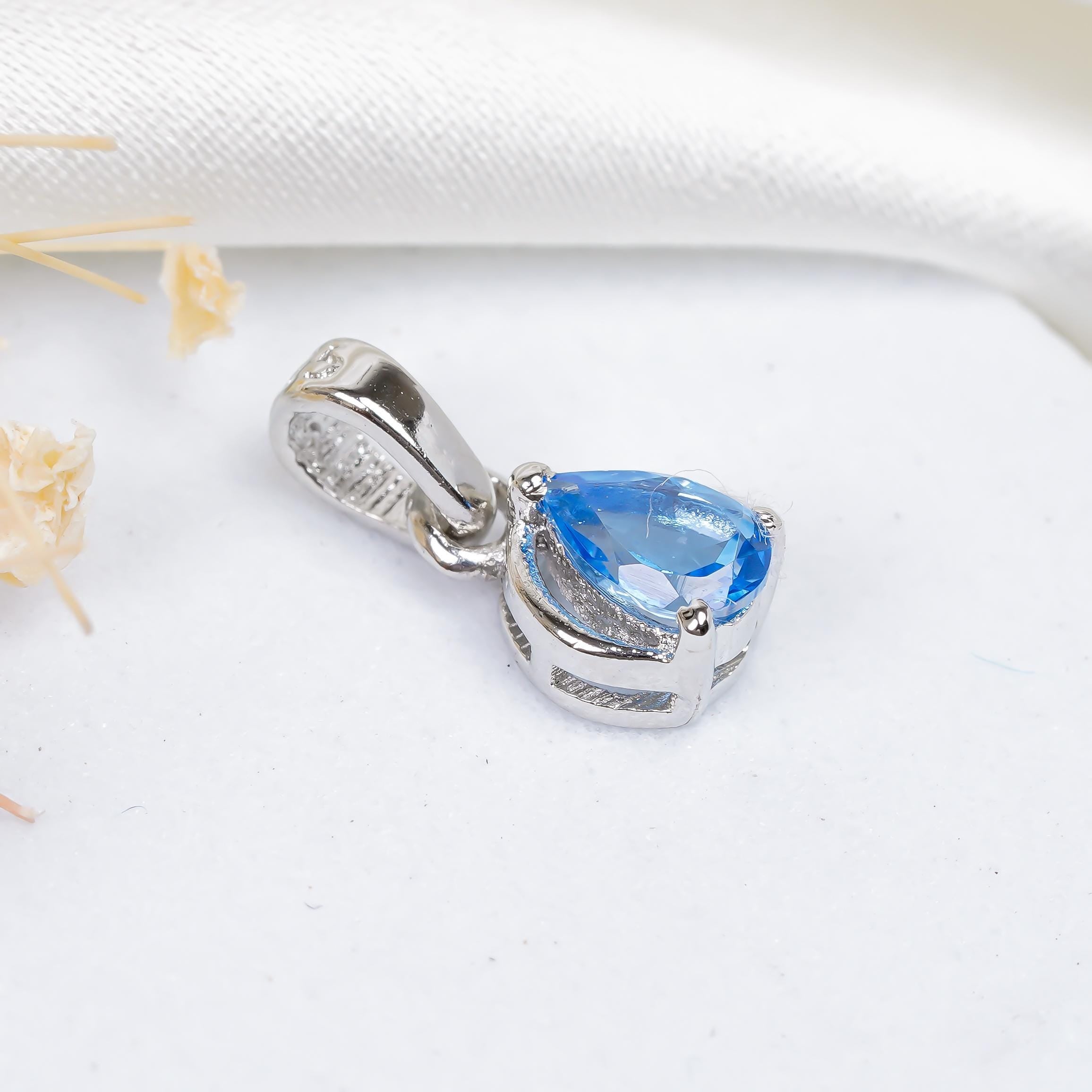 Handmade 925 Sterling Silver Swiss Blue Topaz Pear Pendant