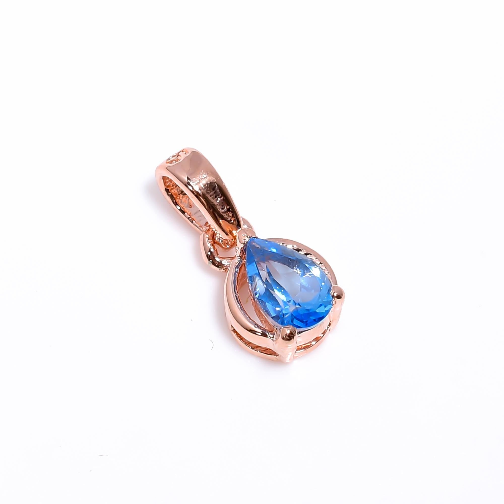 Handmade 925 Sterling Silver Swiss Blue Topaz Pear Pendant