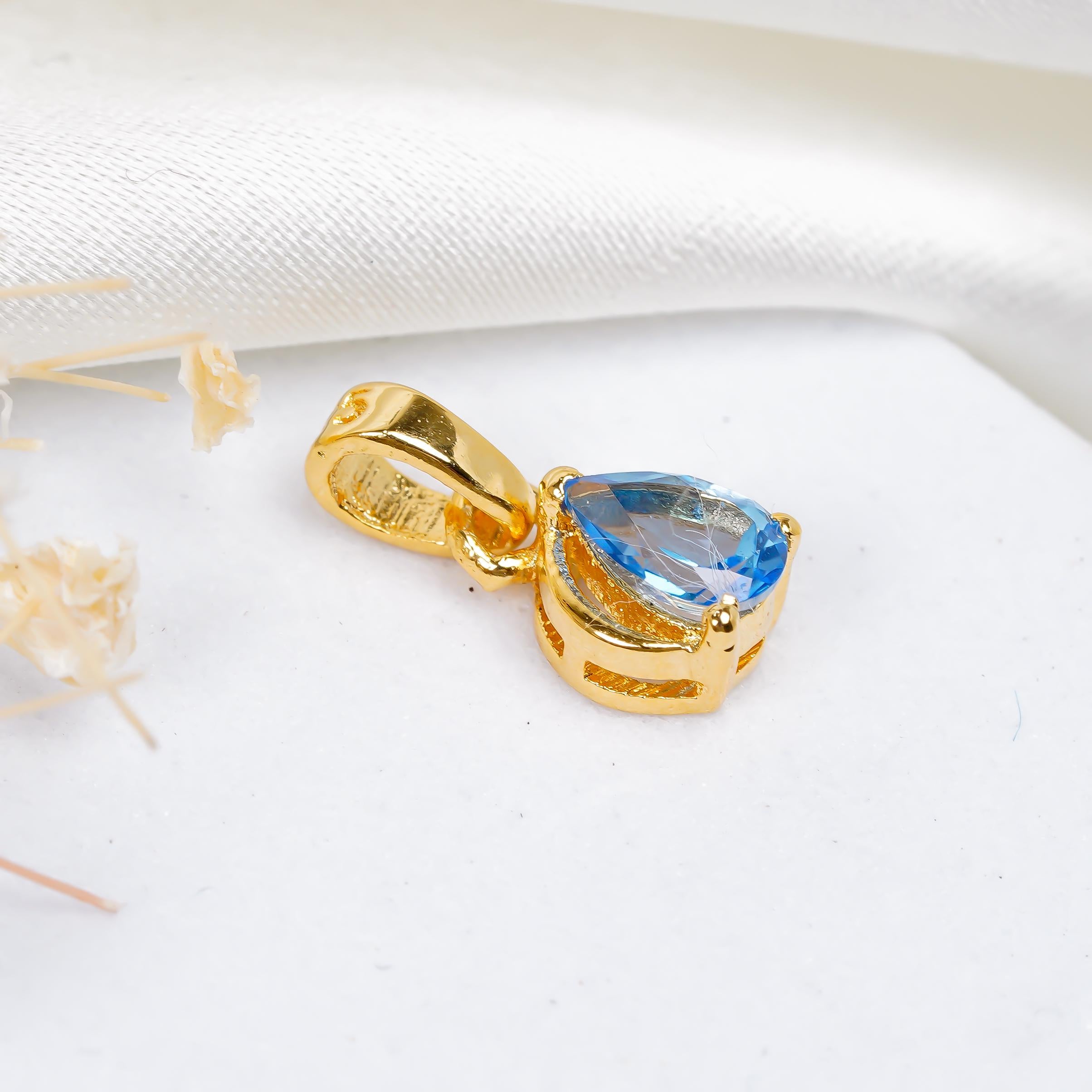 Handmade 925 Sterling Silver Swiss Blue Topaz Pear Pendant