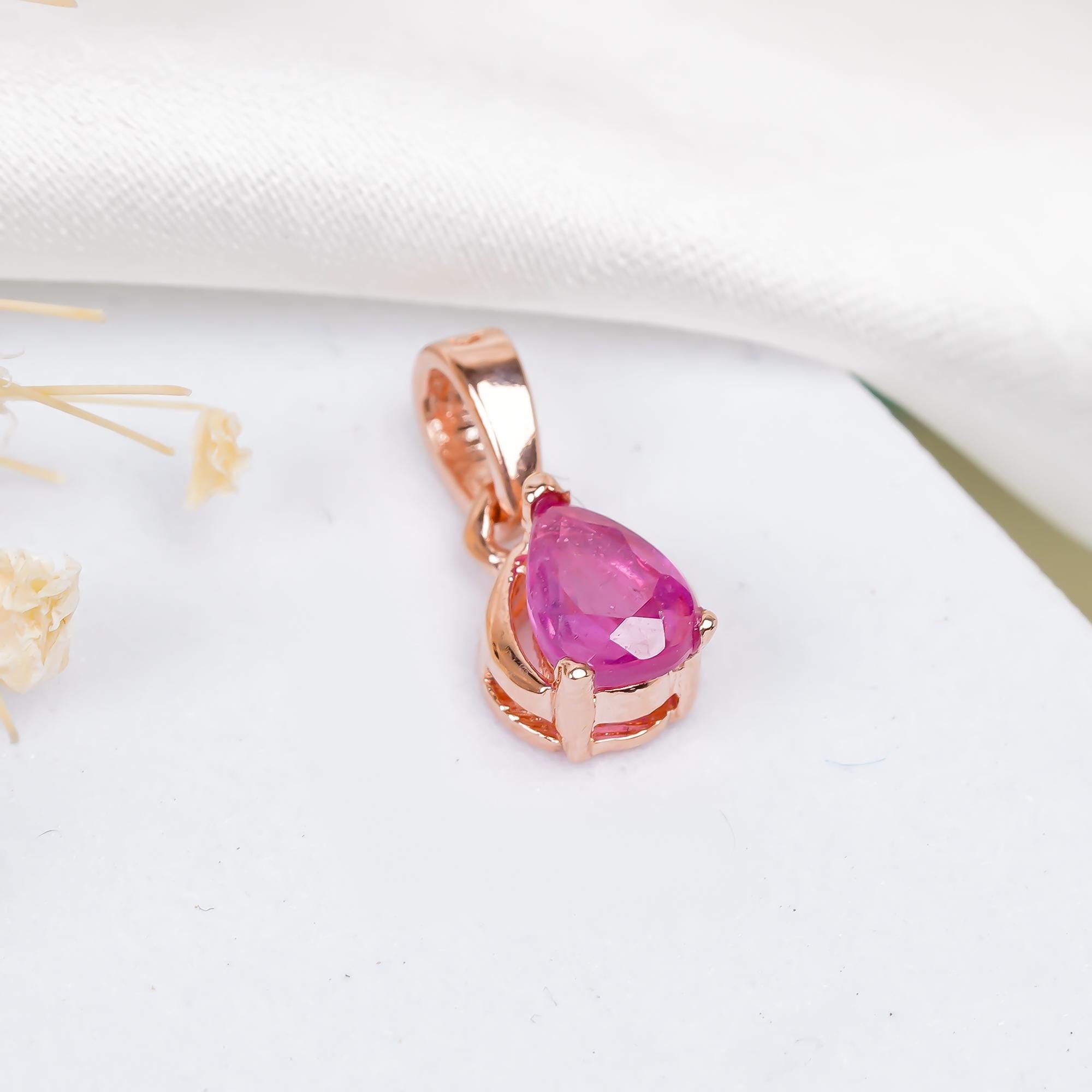 Handmade Pear Ruby Pendant: 925 Sterling Silver Dainty Gemstone