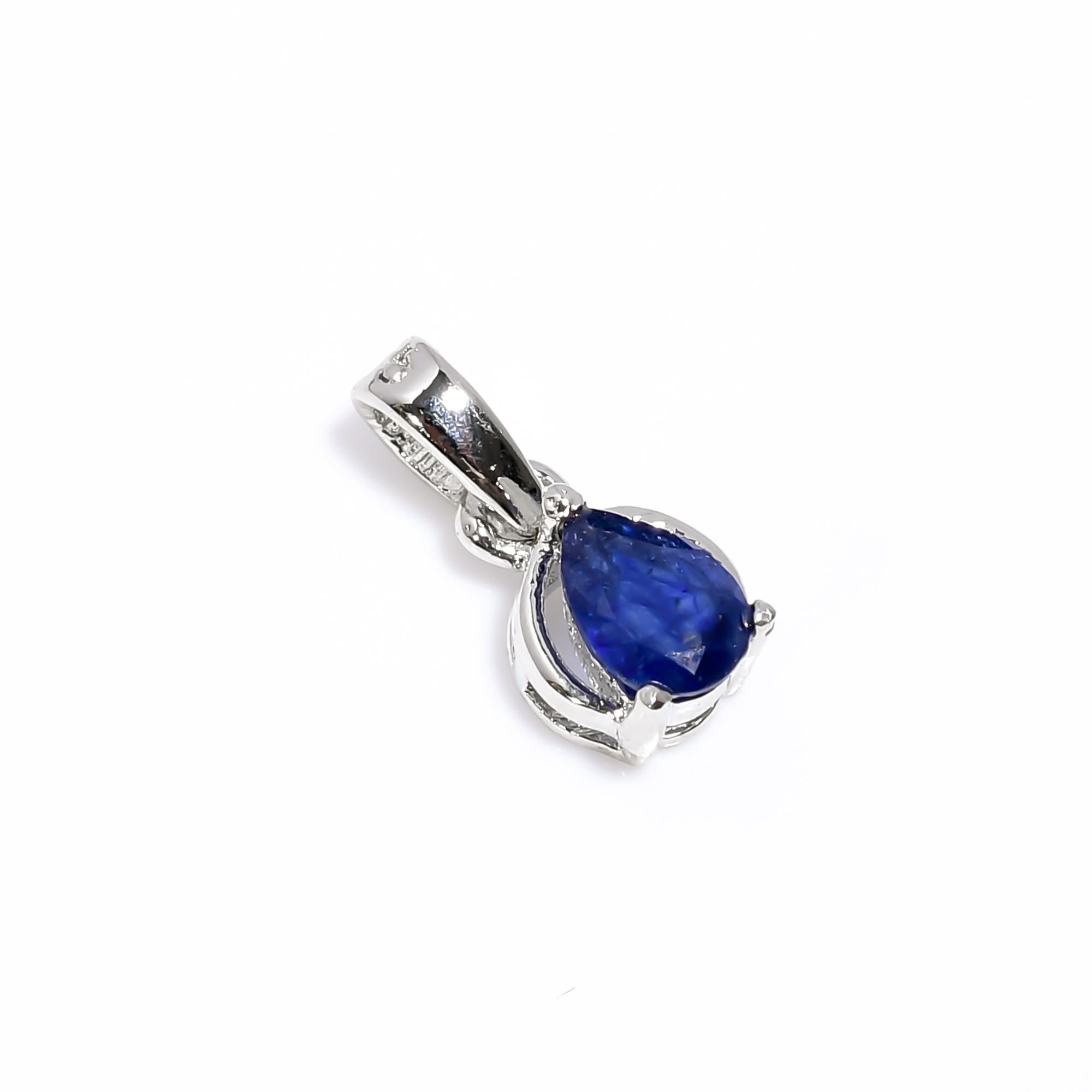 Pear Blue Sapphire Pendant: 925 Sterling Silver, Handmade Jewelry