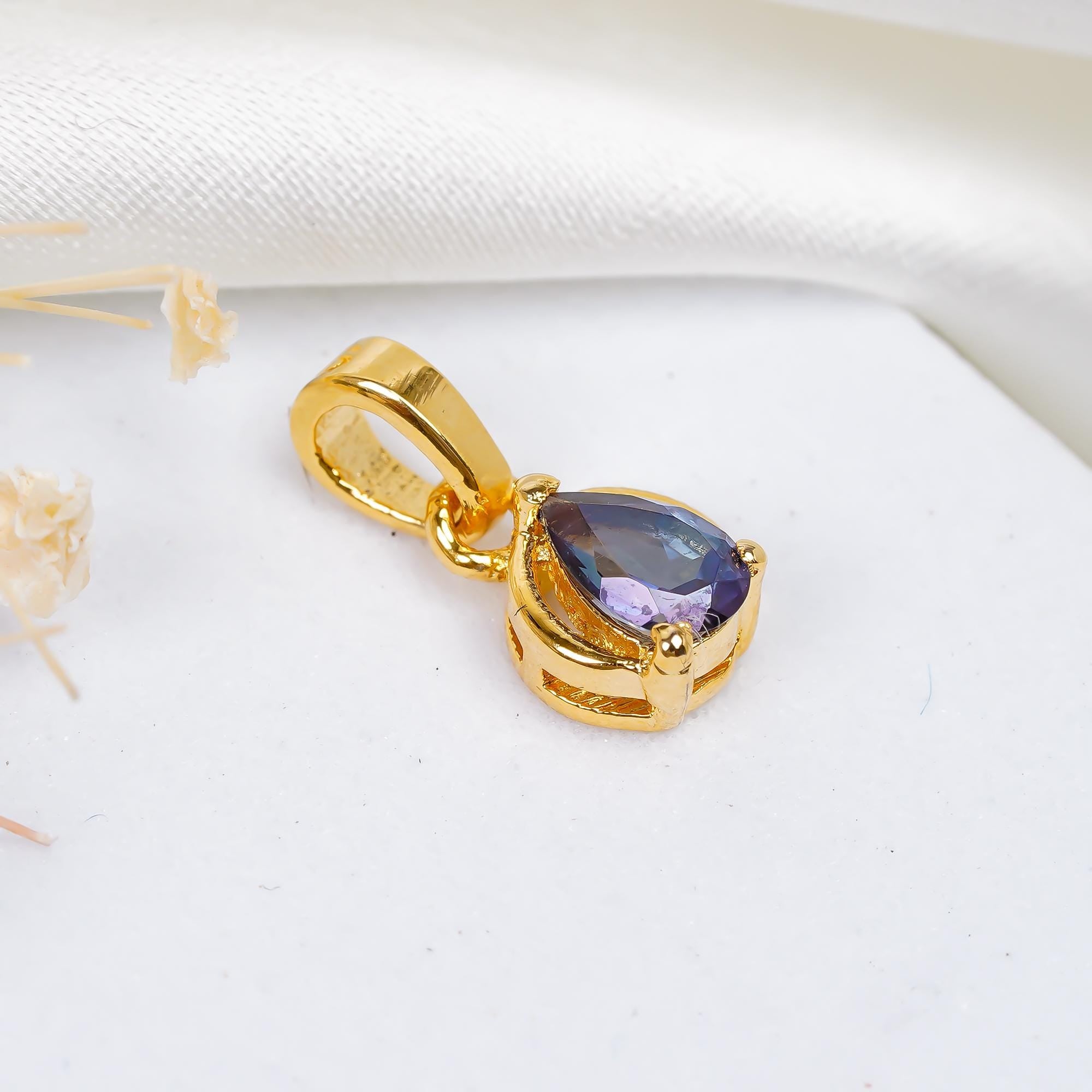 Handmade London Blue Topaz Pendant: 925 Sterling Silver Pear Gemstone