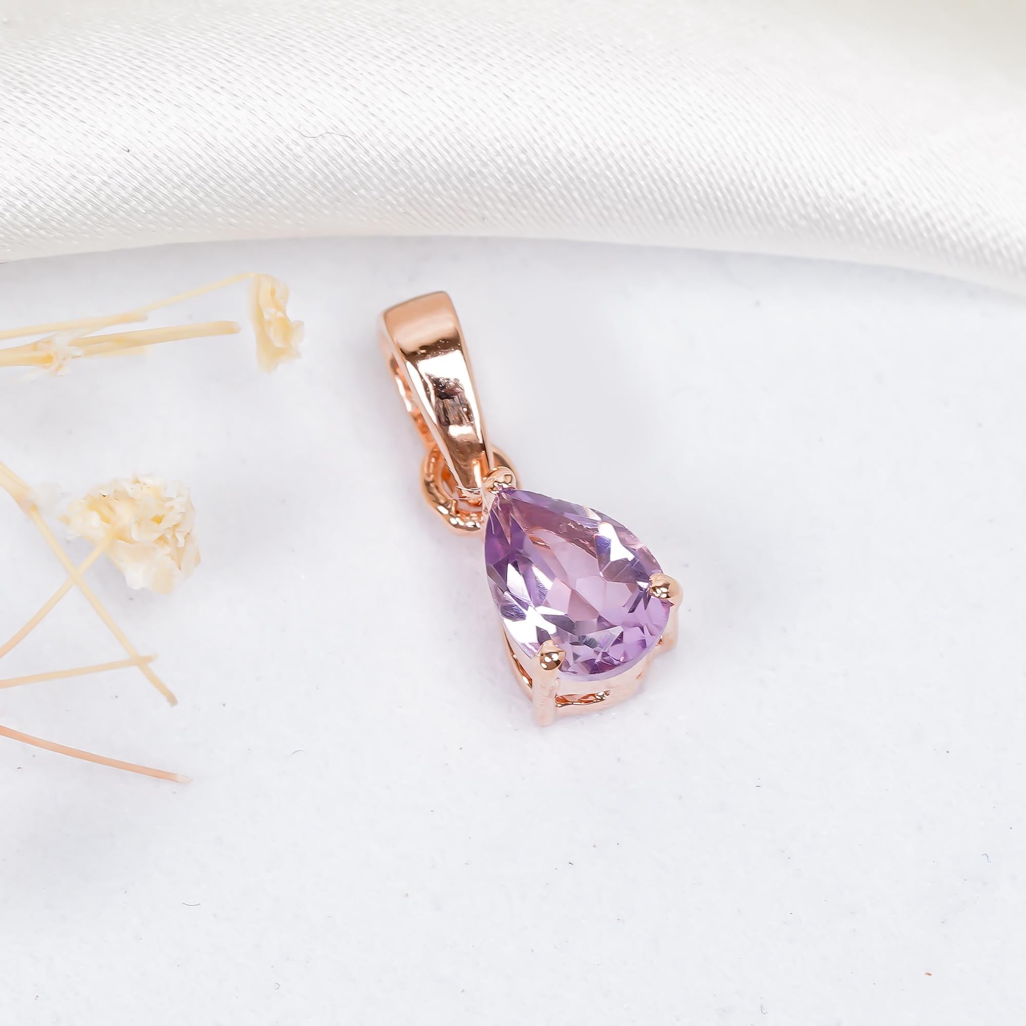 Handmade Pink Amethyst Pendant: 925 Sterling Silver Pear Gemstone