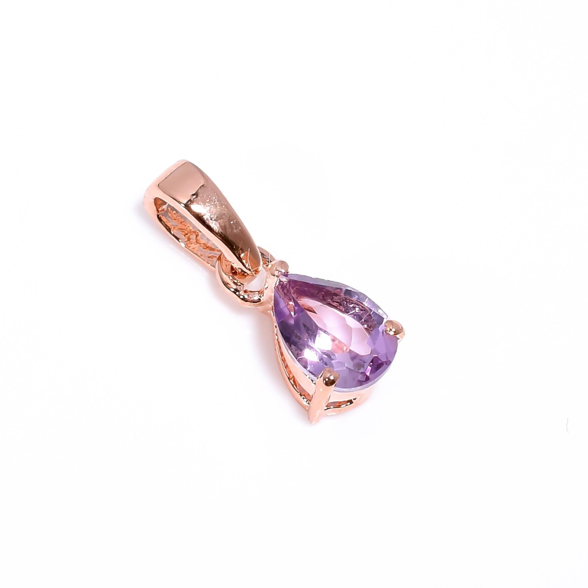 Handmade Pink Amethyst Pendant: 925 Sterling Silver Pear Gemstone