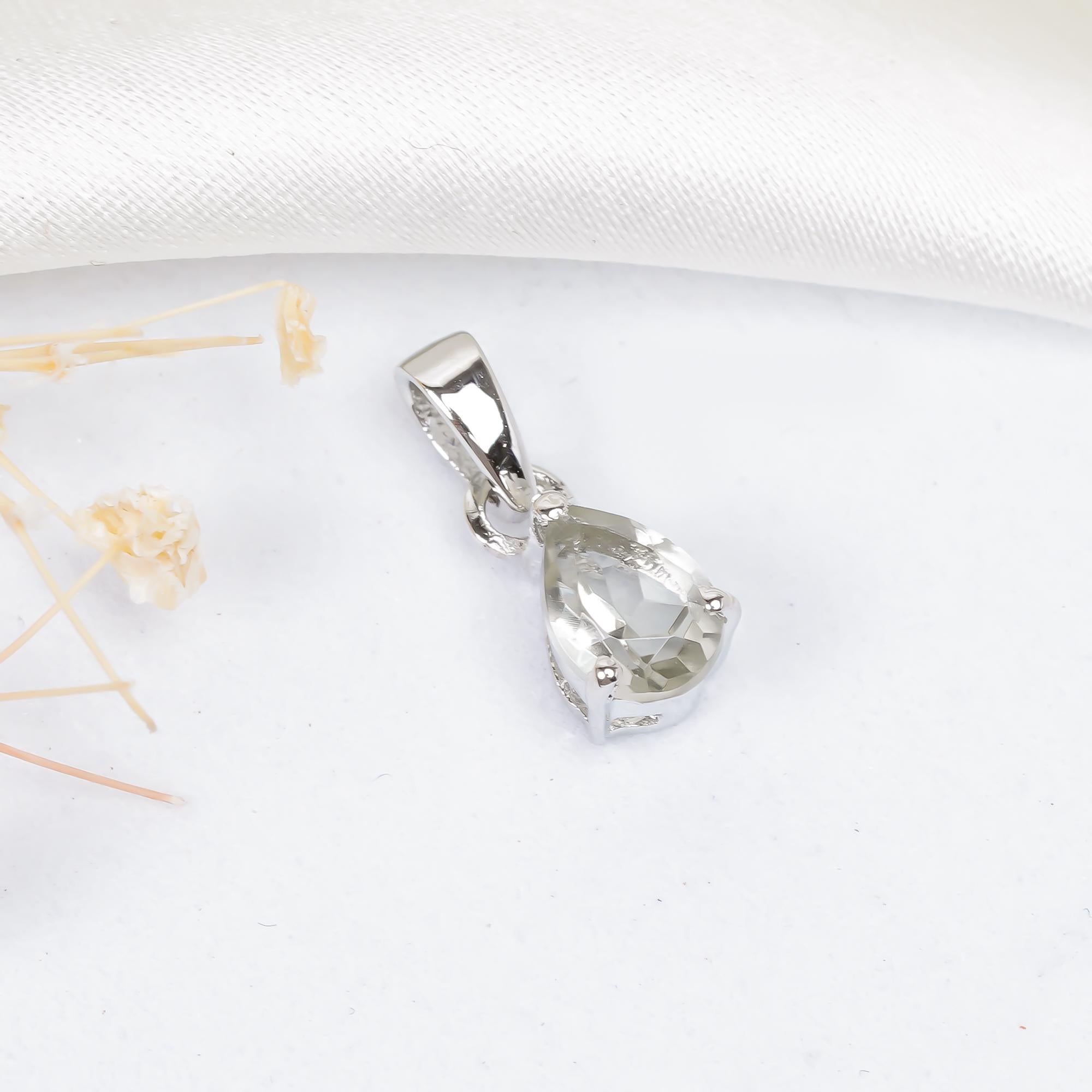 Green Amethyst Pear Pendant: 925 Sterling Silver, Handmade