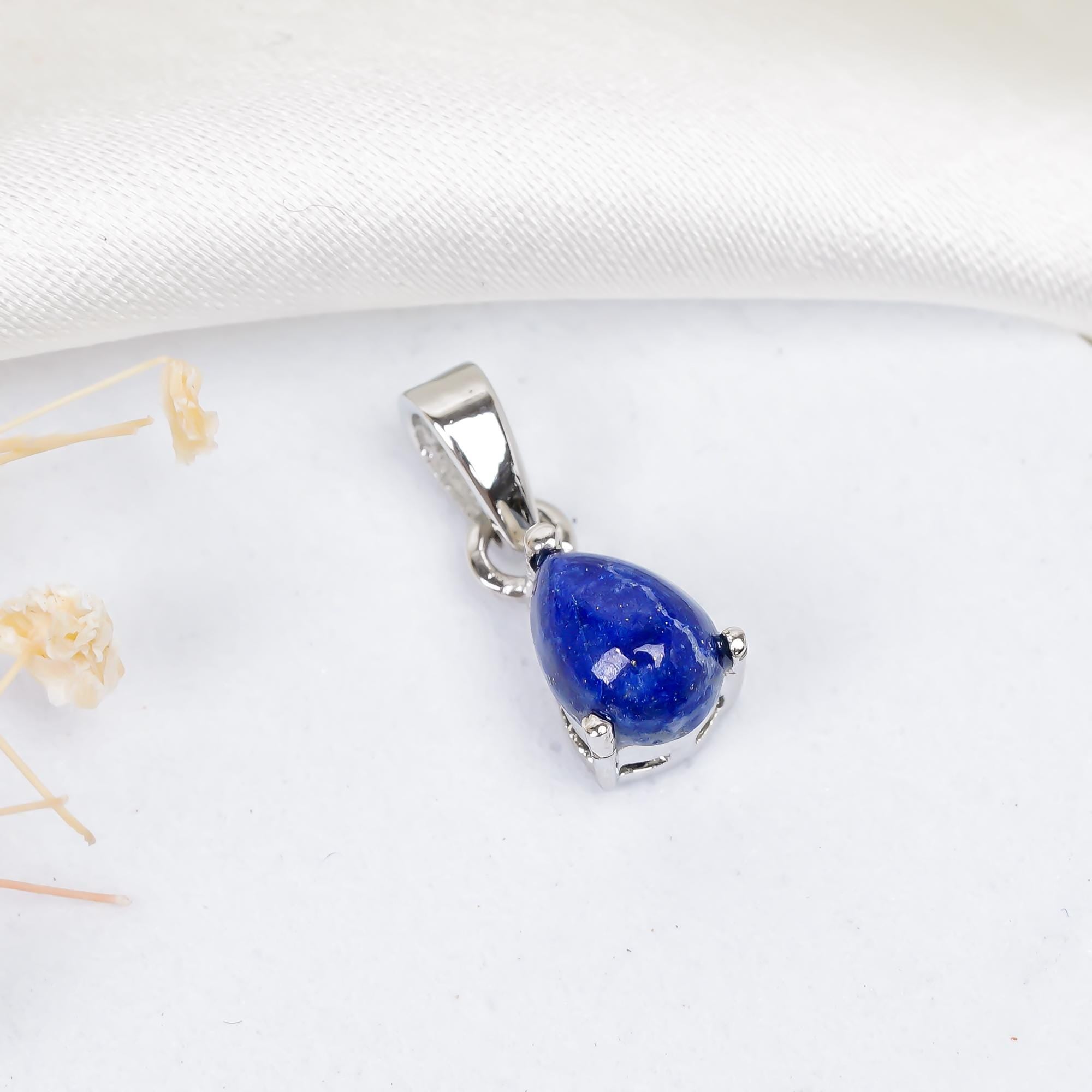 Pear Lapis Lazuli Pendant: 925 Sterling Silver Handmade Jewelry