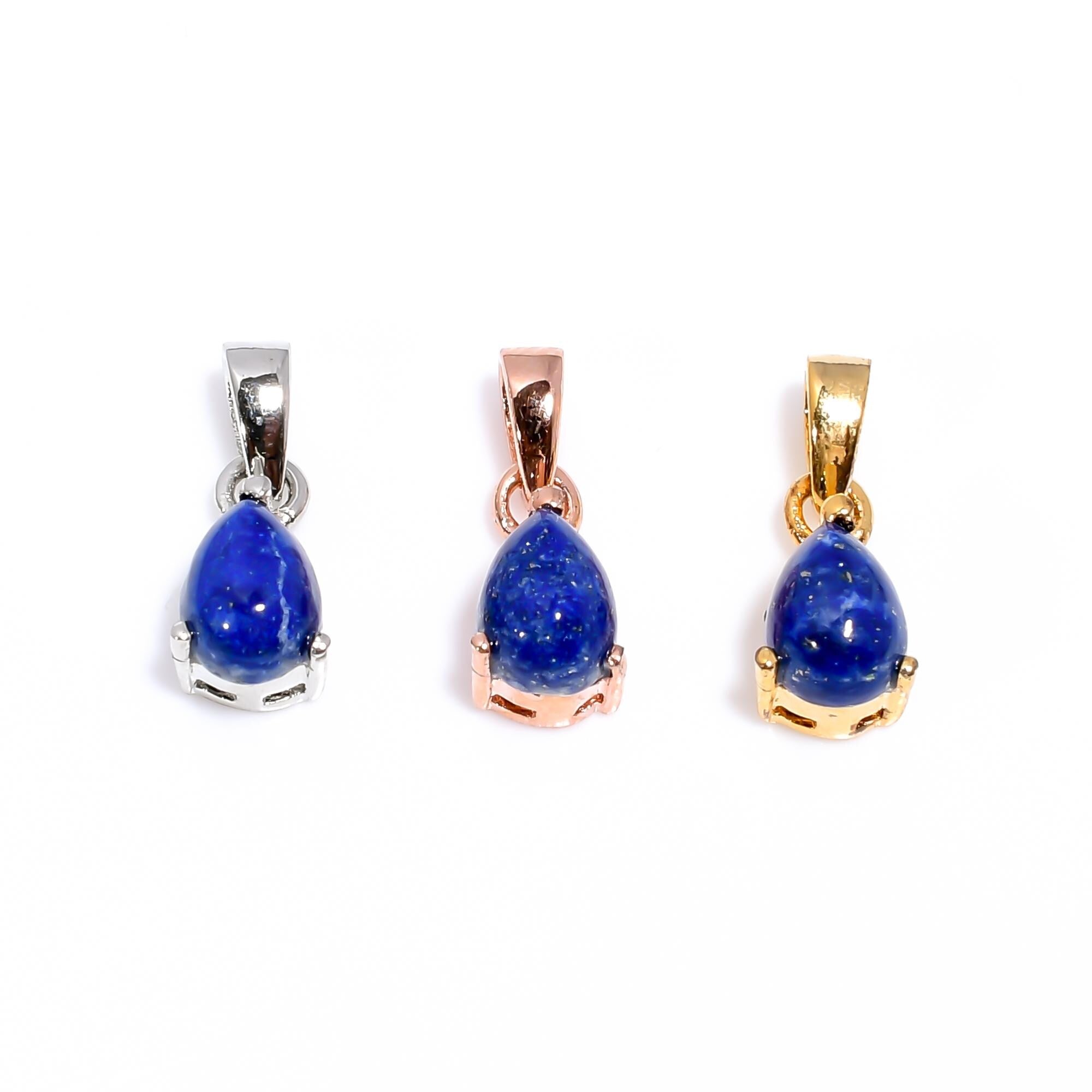 Pear Lapis Lazuli Pendant: 925 Sterling Silver Handmade Jewelry