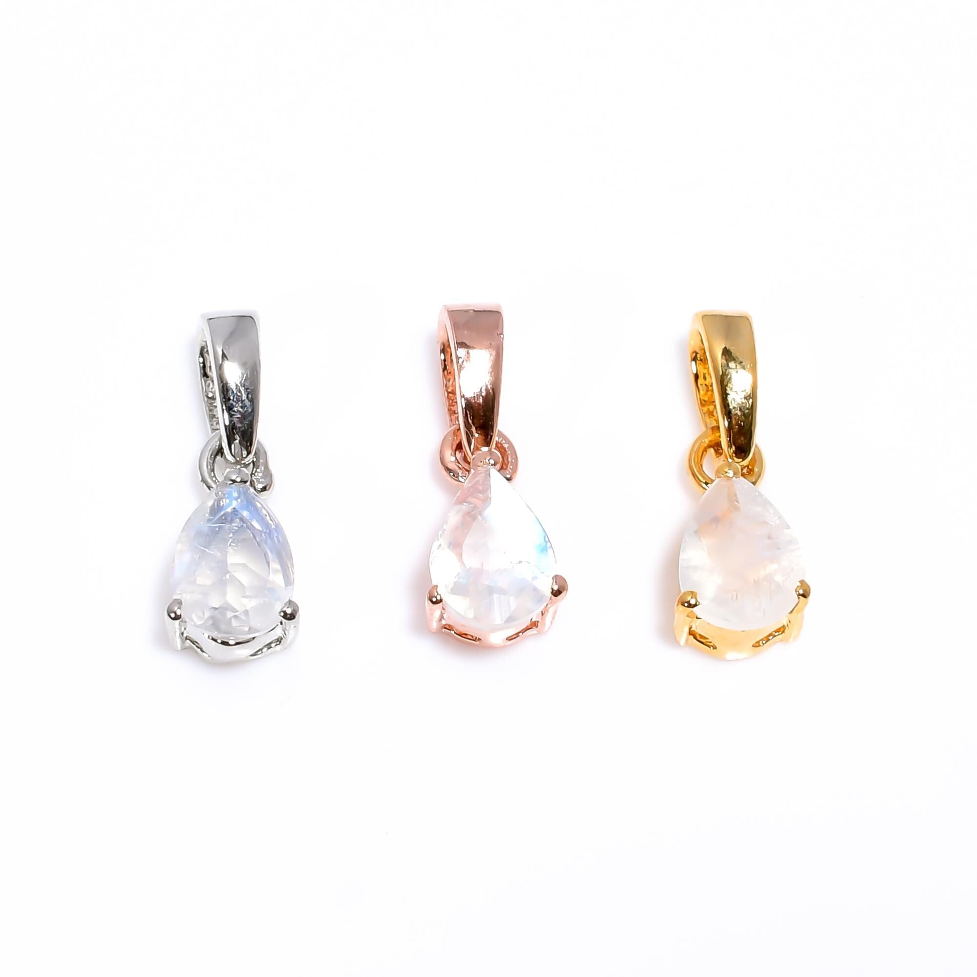Rainbow Moonstone Pear Pendant: 925 Sterling Silver Handmade Jewelry