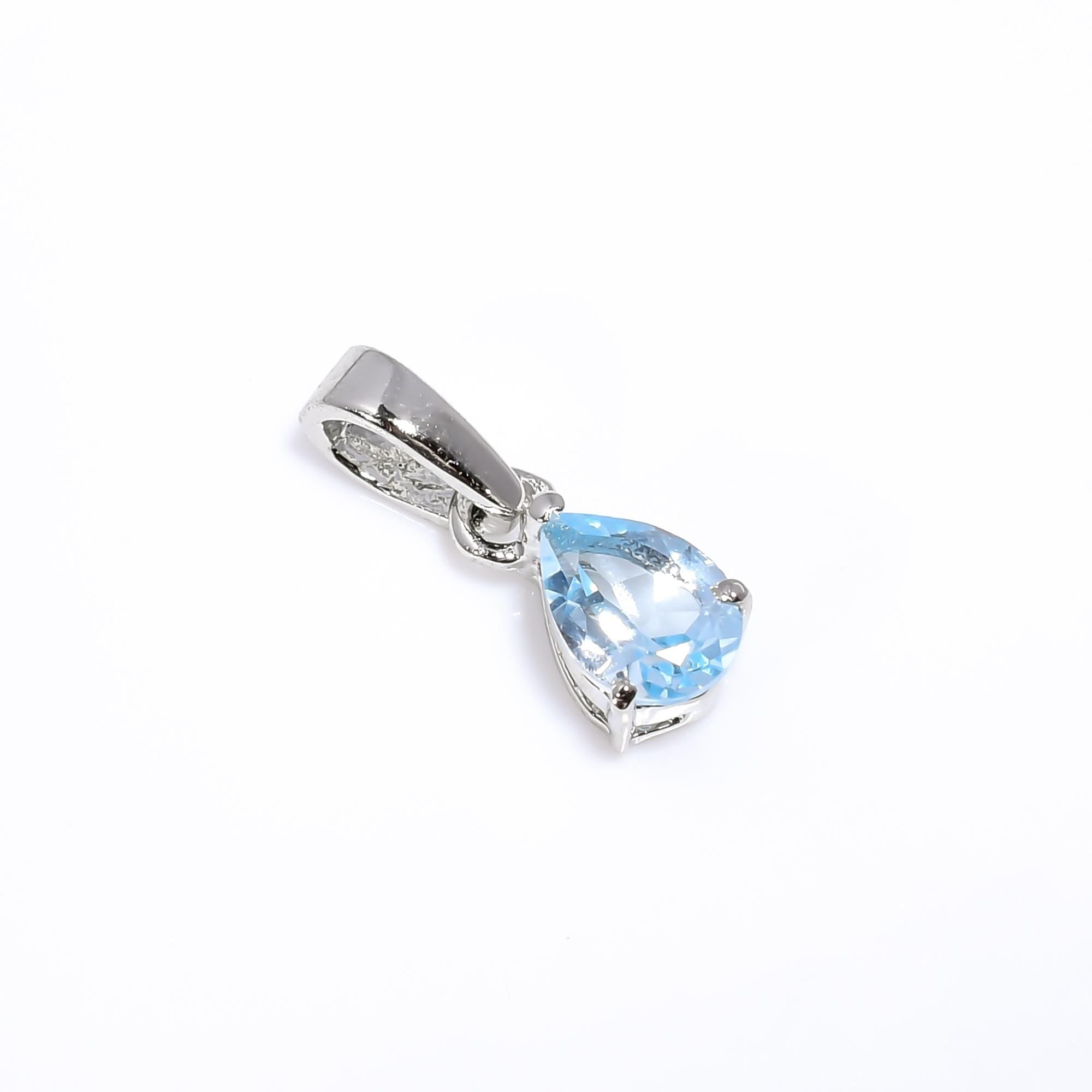Handmade Sky Blue Topaz Pendant: 925 Sterling Silver Teardrop (5x7mm)