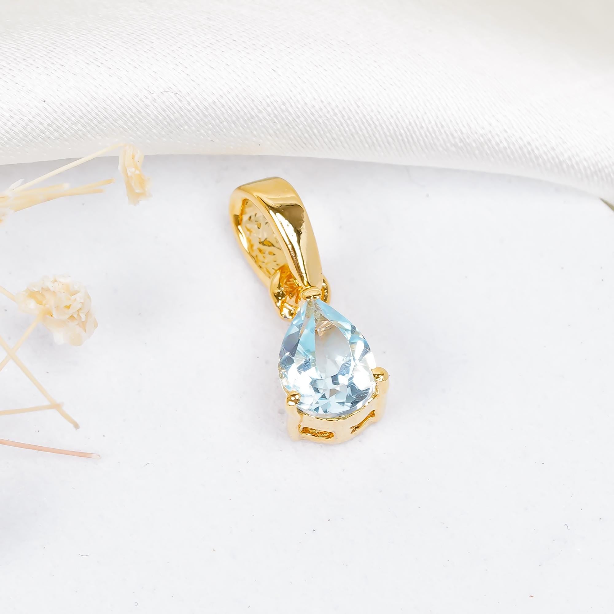 Handmade Sky Blue Topaz Pendant: 925 Sterling Silver Teardrop (5x7mm)