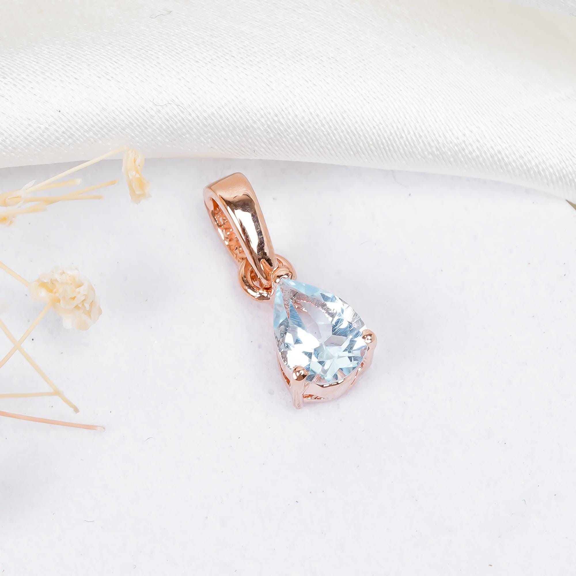 Handmade Sky Blue Topaz Pendant: 925 Sterling Silver Teardrop (5x7mm)