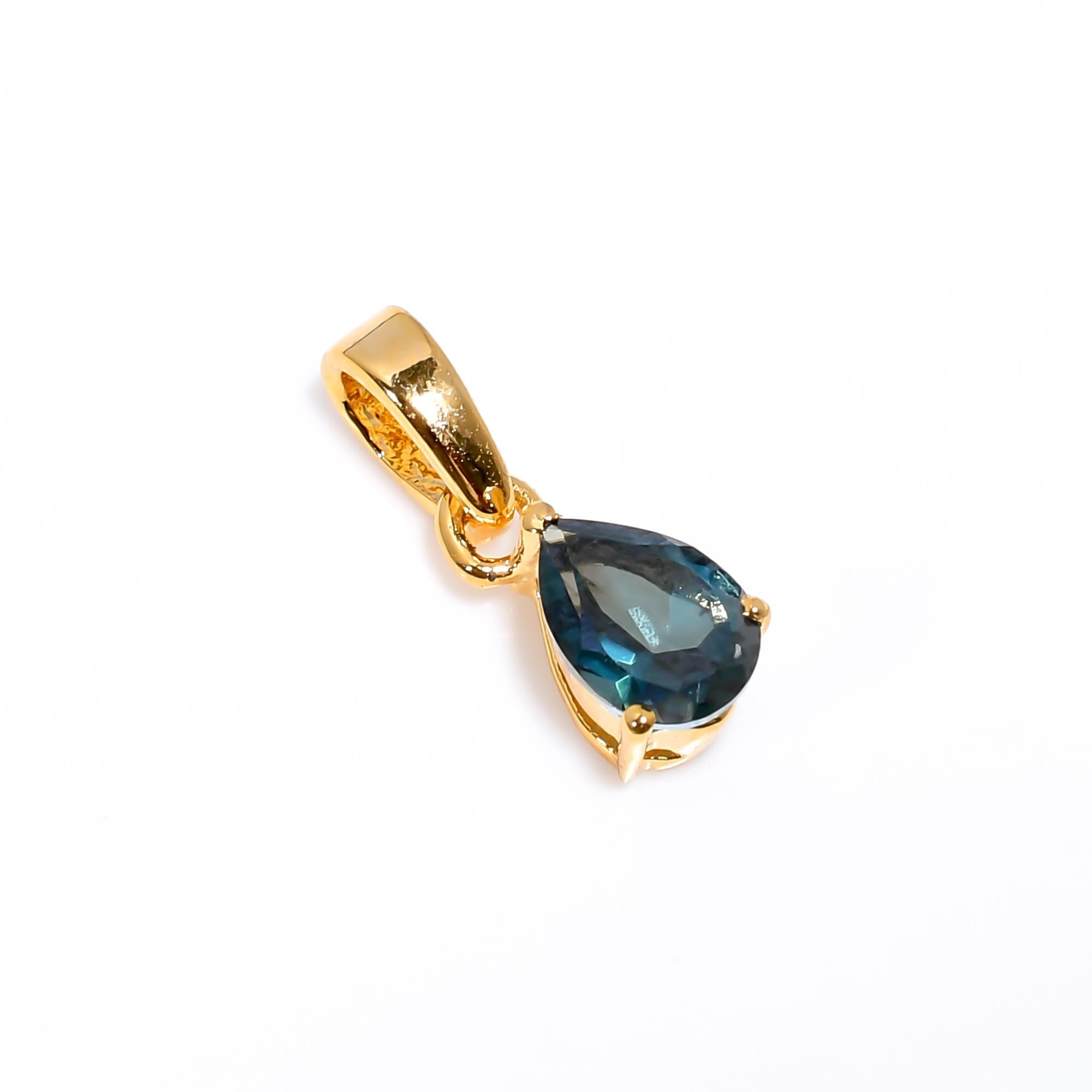 London Blue Topaz Pendant: 925 Sterling Silver Pear Stone