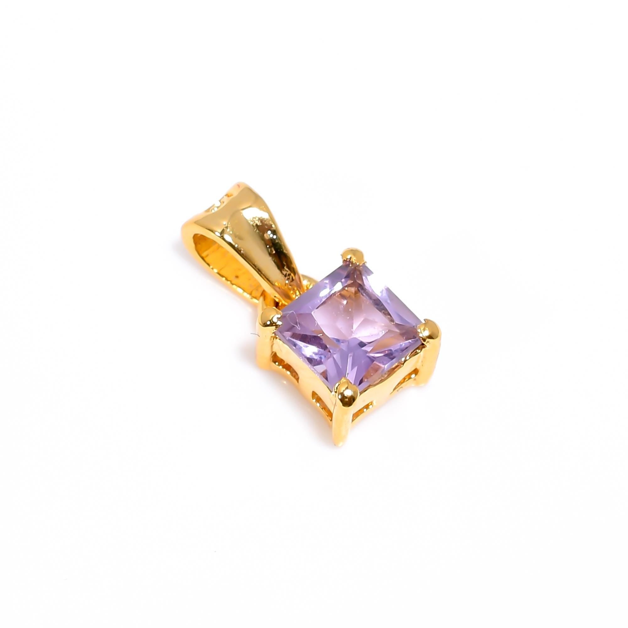 Pink Amethyst Pendant: Square Gemstone, 925 Sterling Silver, Handmade