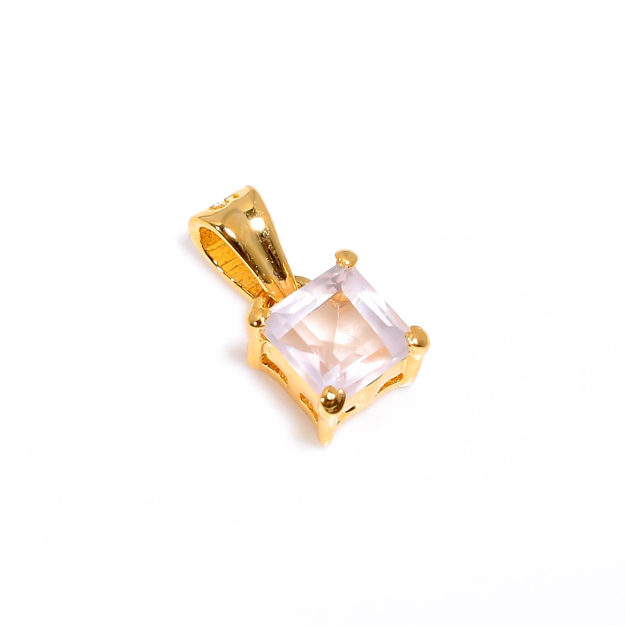 Rose Quartz Gemstone Square Pendant: 925 Sterling Silver, Handmade Jewelry