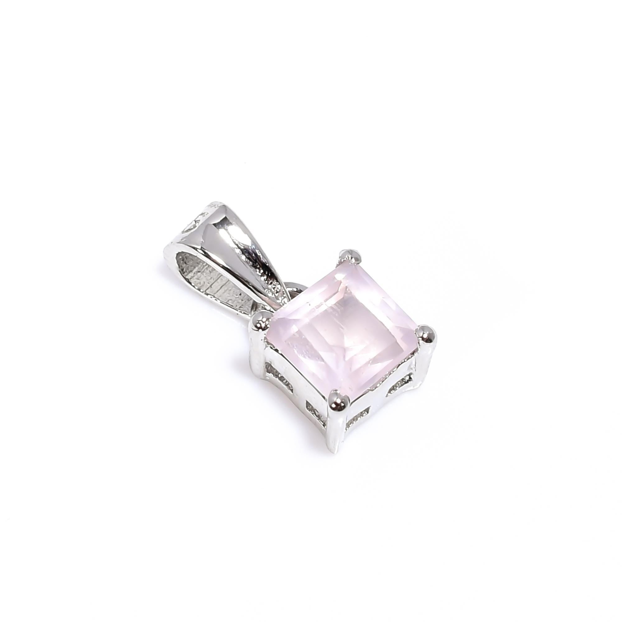 Rose Quartz Gemstone Square Pendant: 925 Sterling Silver, Handmade Jewelry