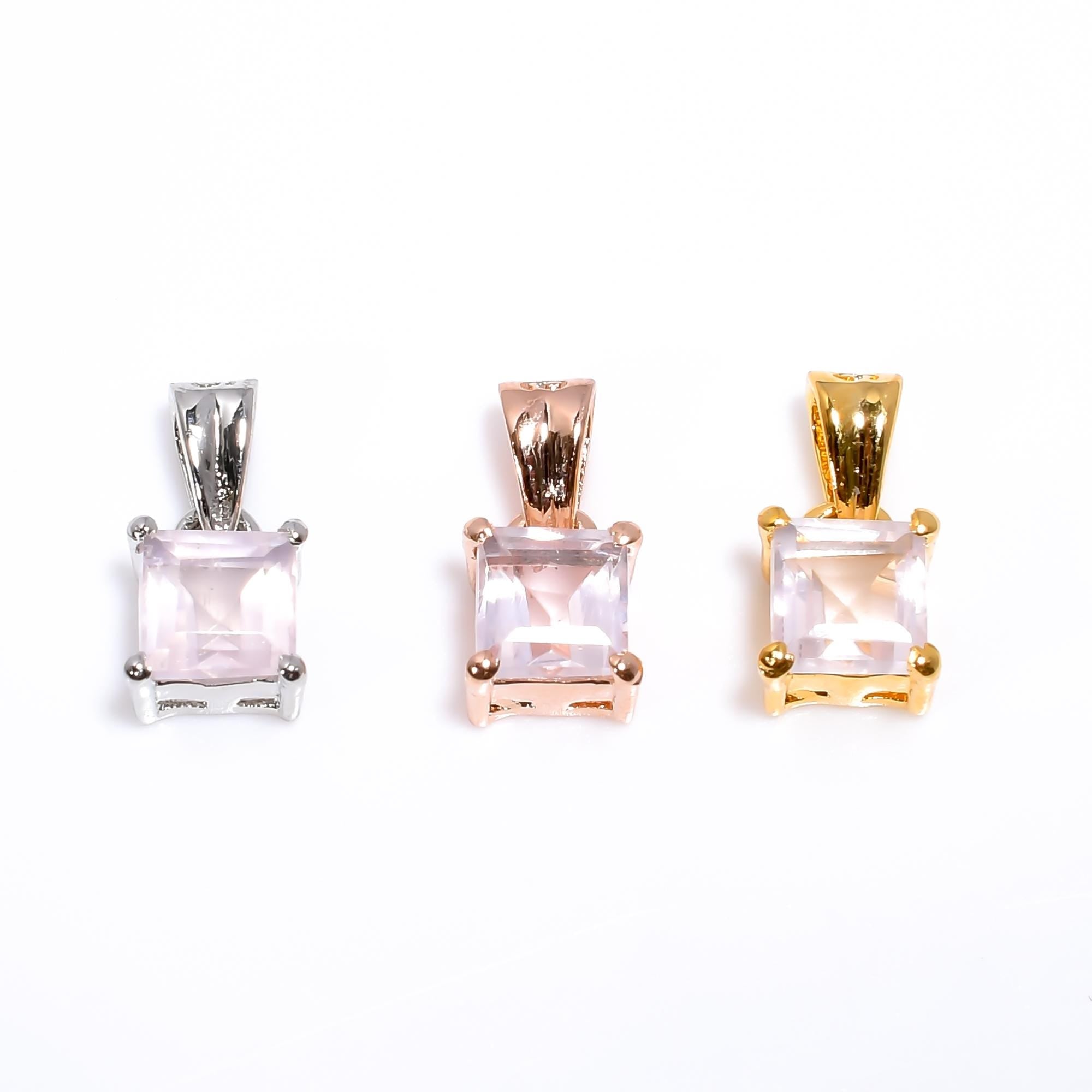 Rose Quartz Gemstone Square Pendant: 925 Sterling Silver, Handmade Jewelry