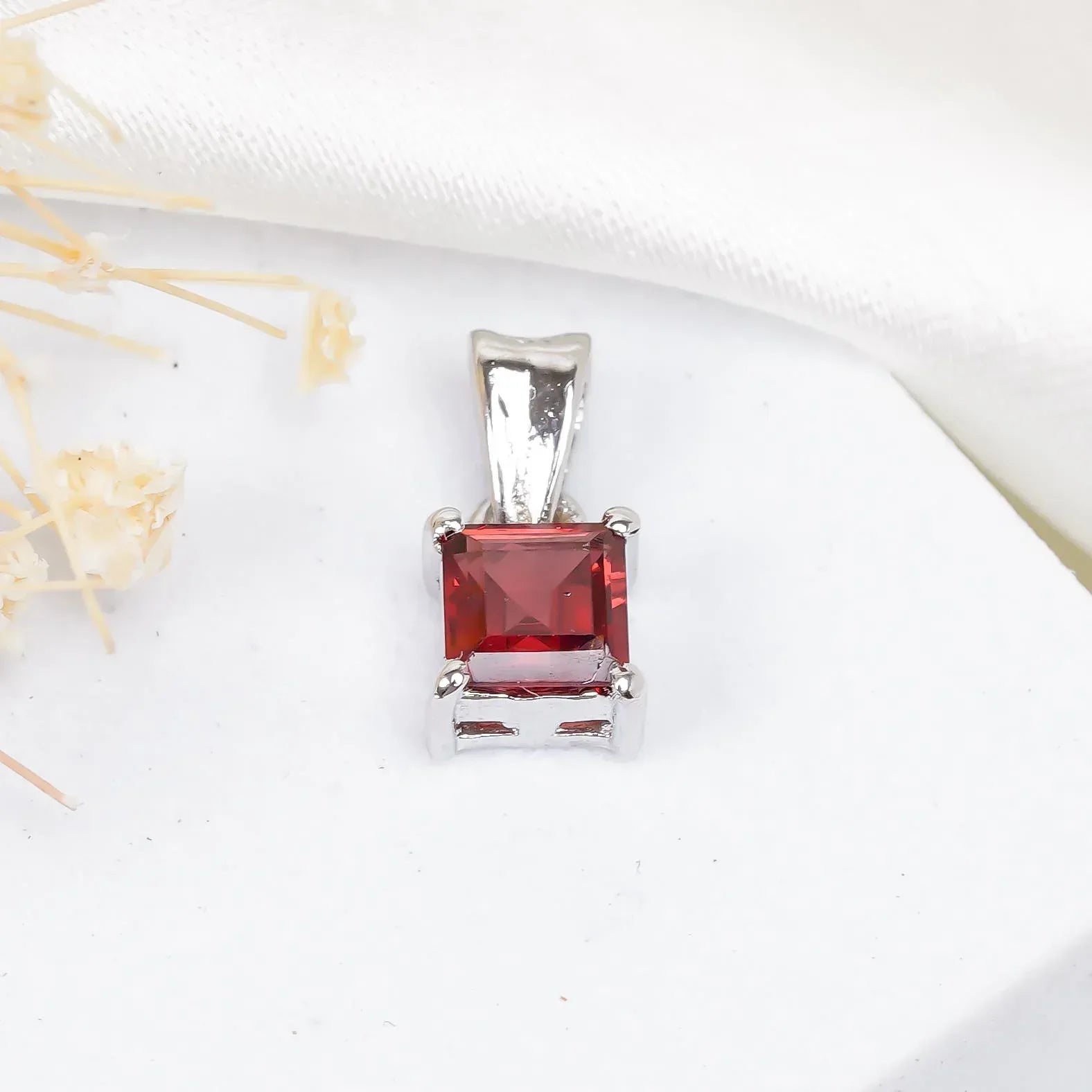 Handmade Square Garnet Pendant: 925 Sterling Silver Jewelry Jewelry
