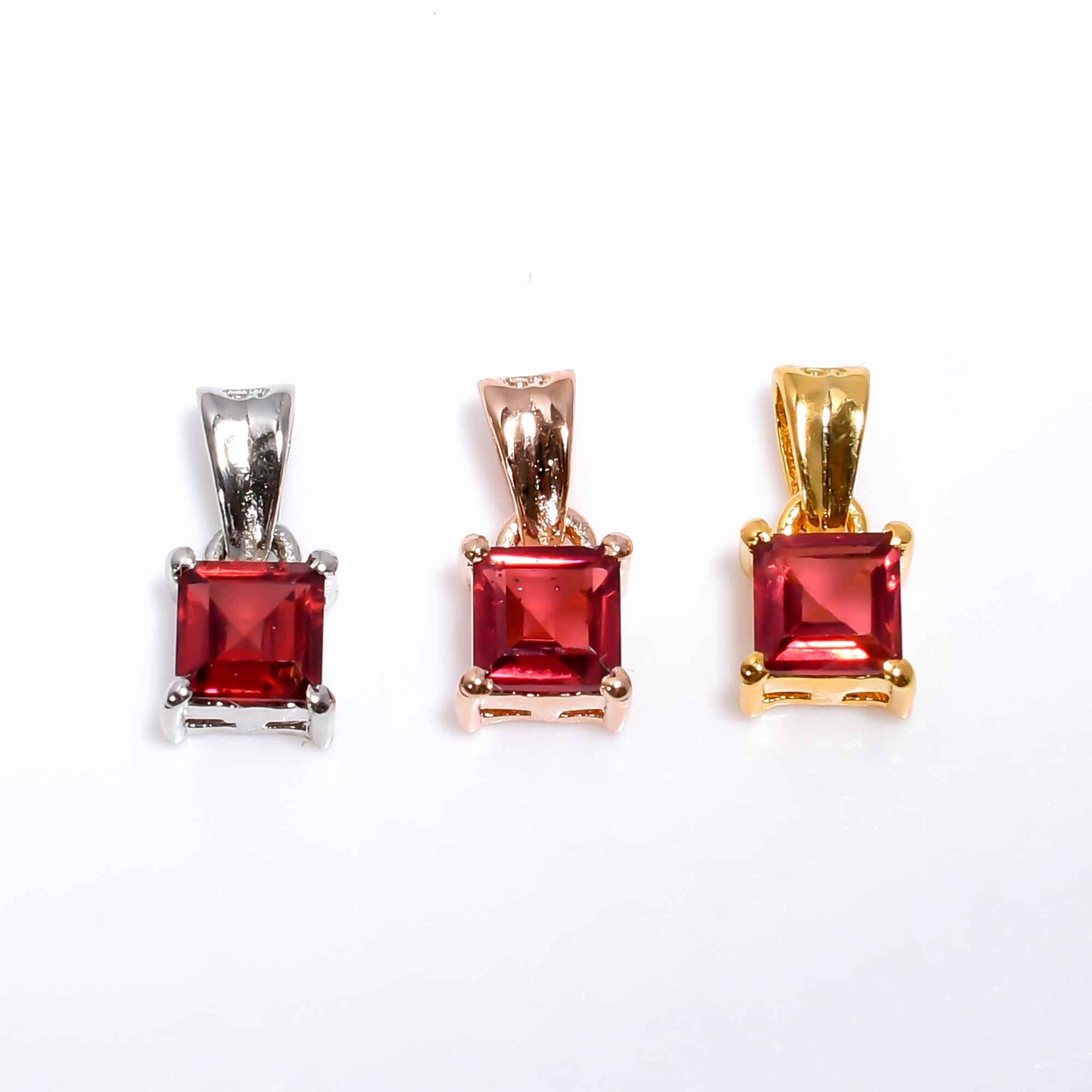 Handmade Square Garnet Pendant: 925 Sterling Silver Jewelry