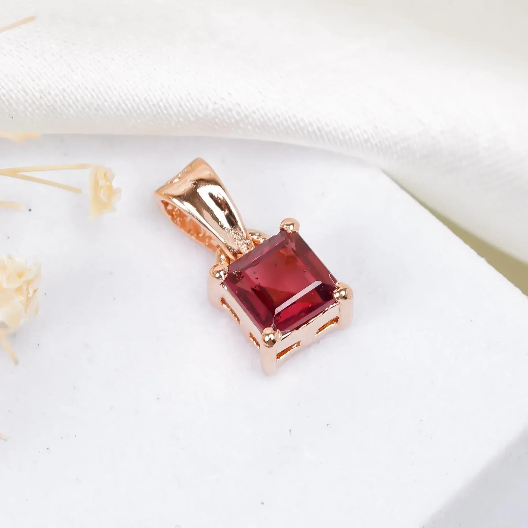 Handmade Square Garnet Pendant: 925 Sterling Silver Jewelry Jewelry