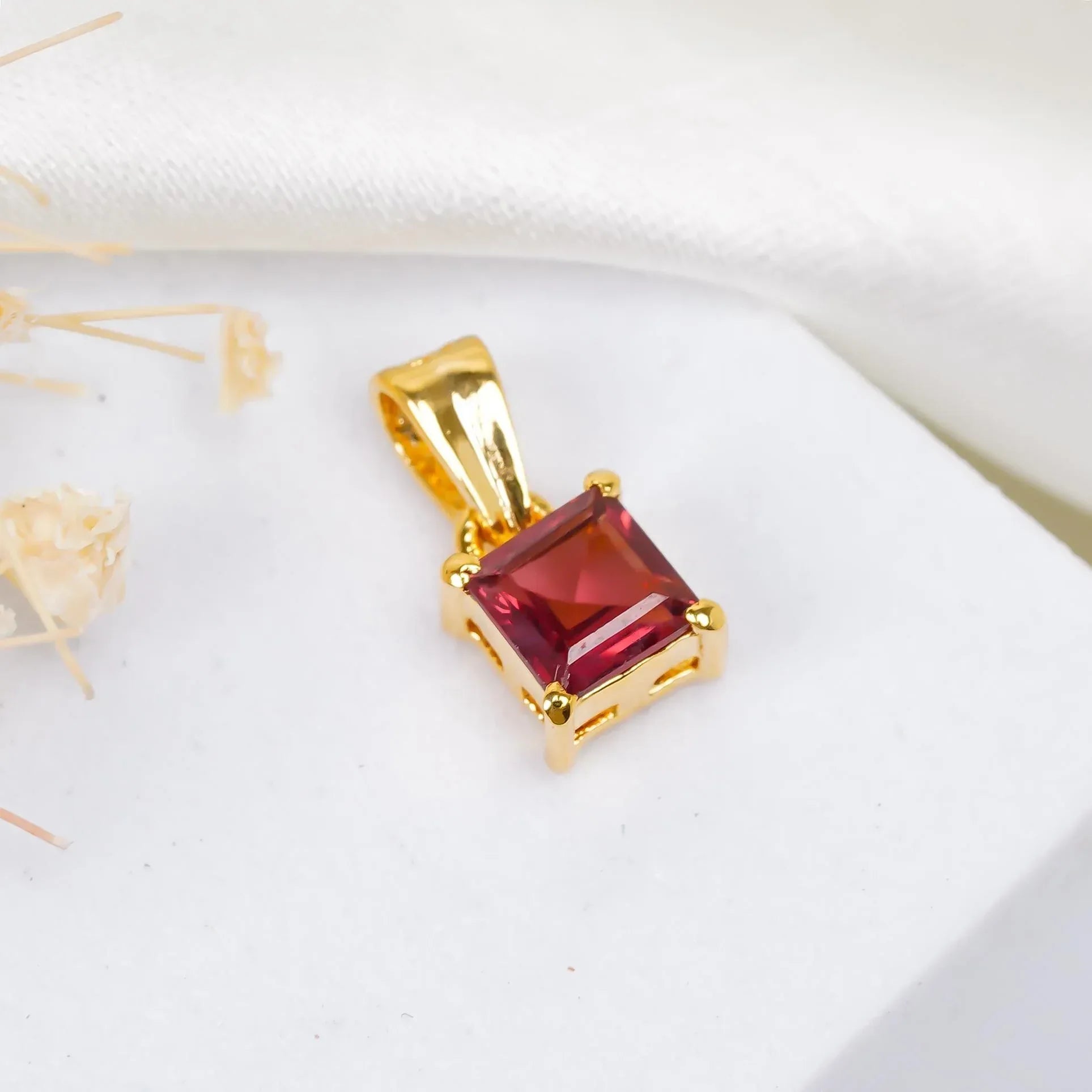 Handmade Square Garnet Pendant: 925 Sterling Silver Jewelry Jewelry