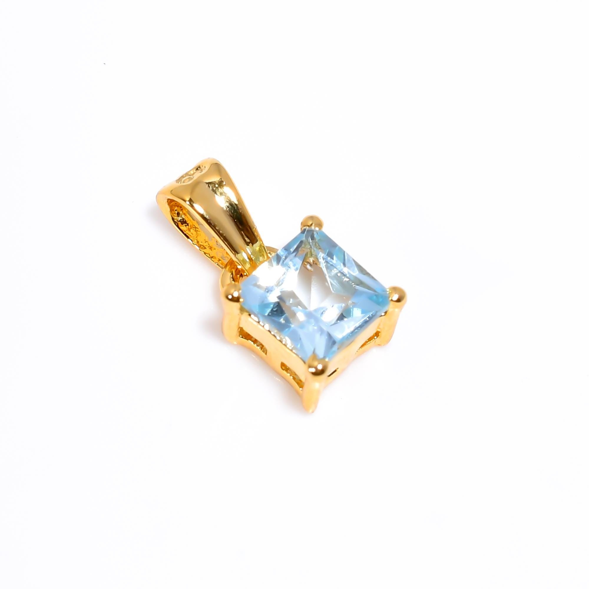 Sky Blue Topaz Pendant: 925 Sterling Silver, Square Gemstone (5mm)