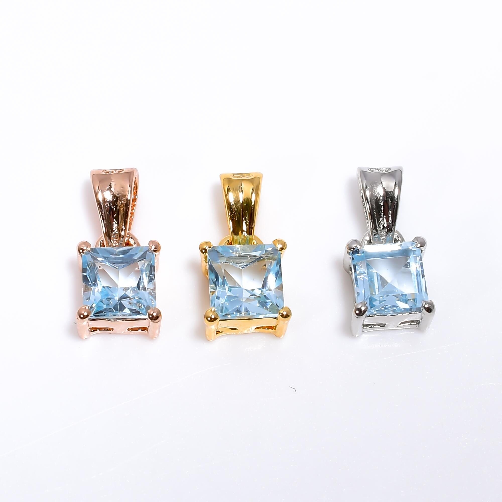 Sky Blue Topaz Pendant: 925 Sterling Silver, Square Gemstone (5mm)